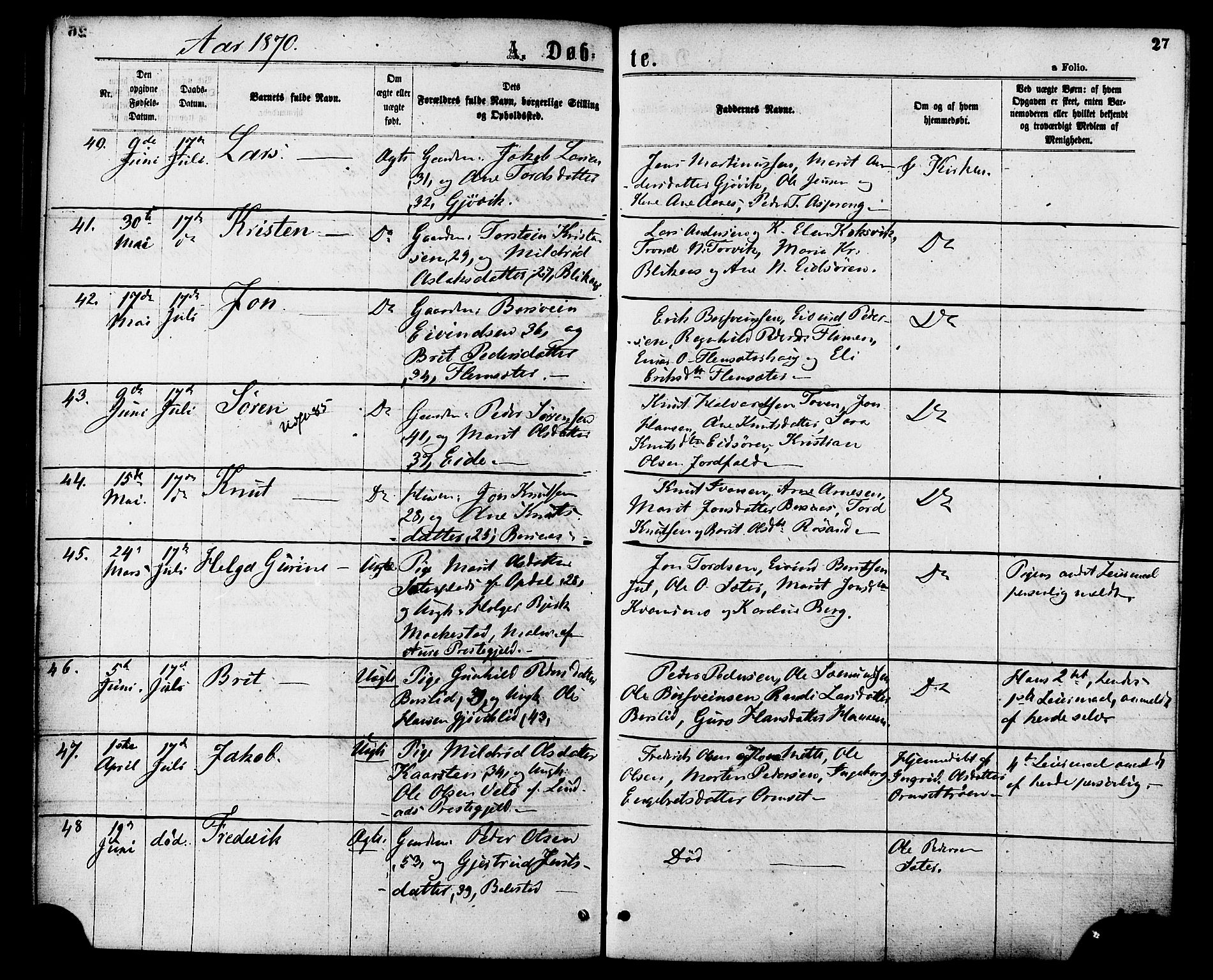 Ministerialprotokoller, klokkerbøker og fødselsregistre - Møre og Romsdal, AV/SAT-A-1454/586/L0986: Parish register (official) no. 586A12, 1867-1878, p. 27