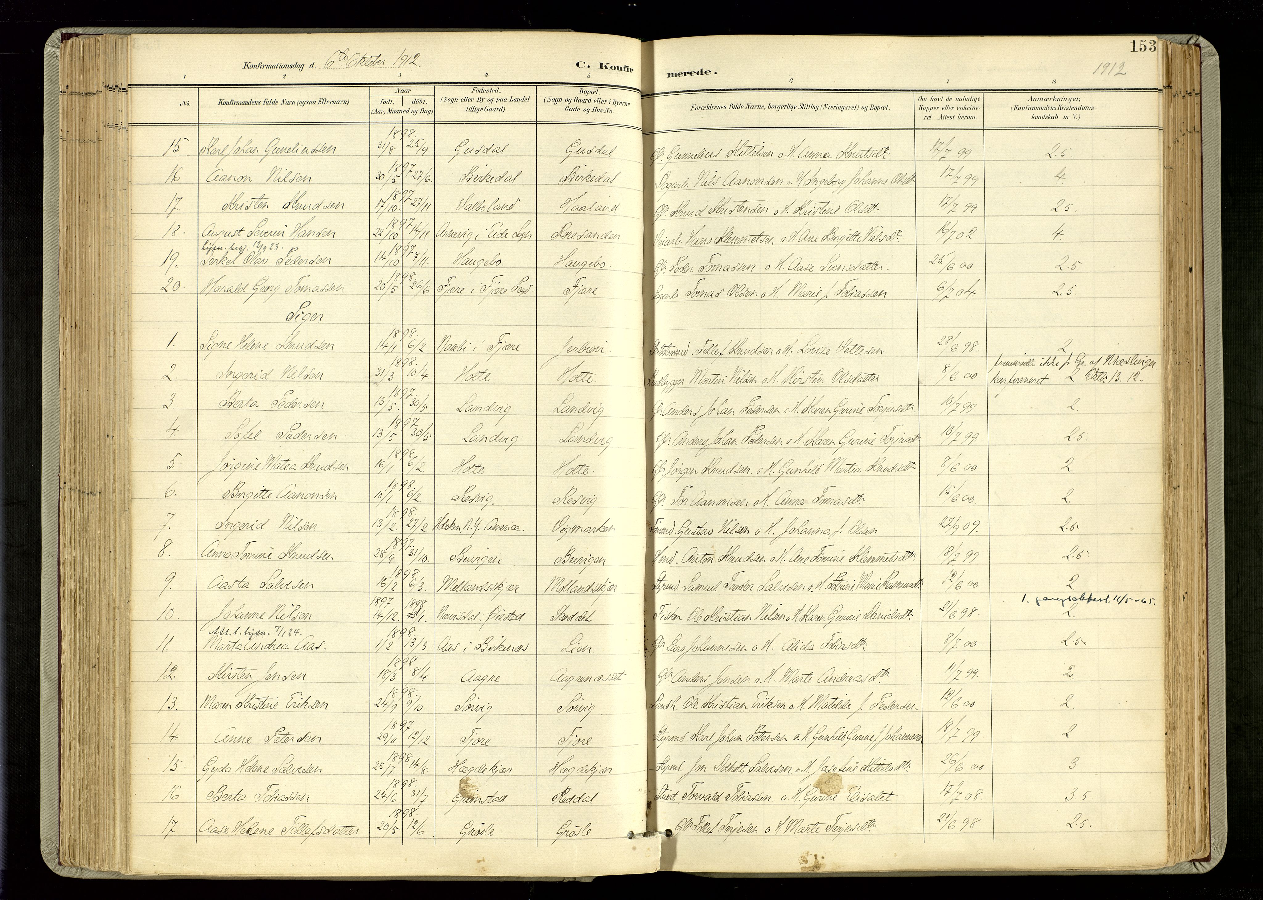 Hommedal sokneprestkontor, SAK/1111-0023/F/Fa/Fab/L0007: Parish register (official) no. A 7, 1898-1924, p. 153