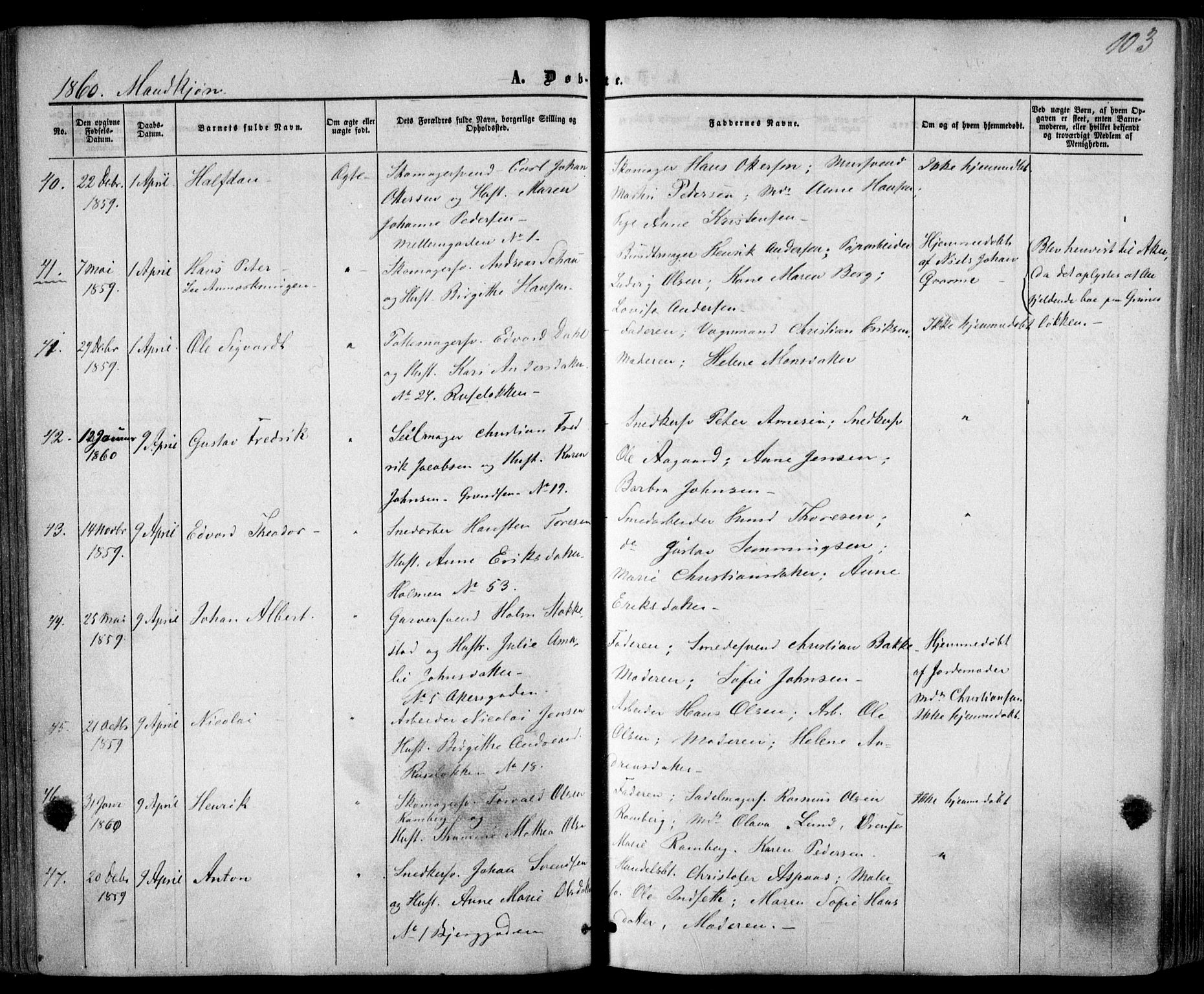 Trefoldighet prestekontor Kirkebøker, AV/SAO-A-10882/F/Fa/L0001: Parish register (official) no. I 1, 1858-1863, p. 103