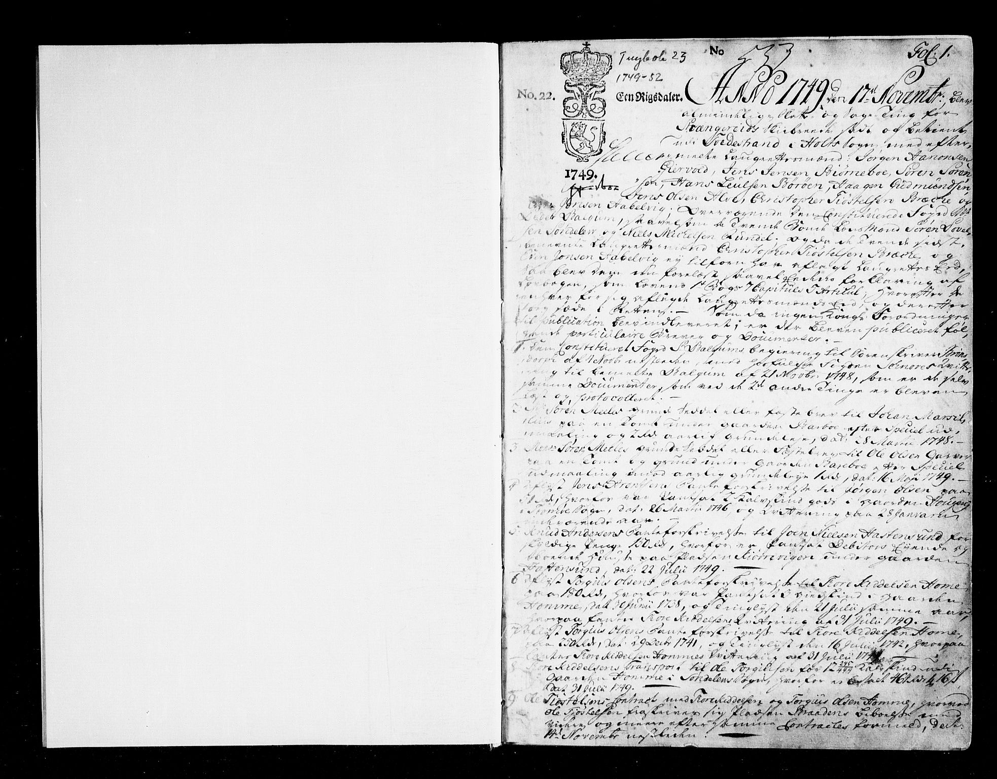 Nedenes sorenskriveri før 1824, SAK/1221-0007/F/Fa/L0028: Tingbok med register nr 23, 1749-1752, p. 0b-1a