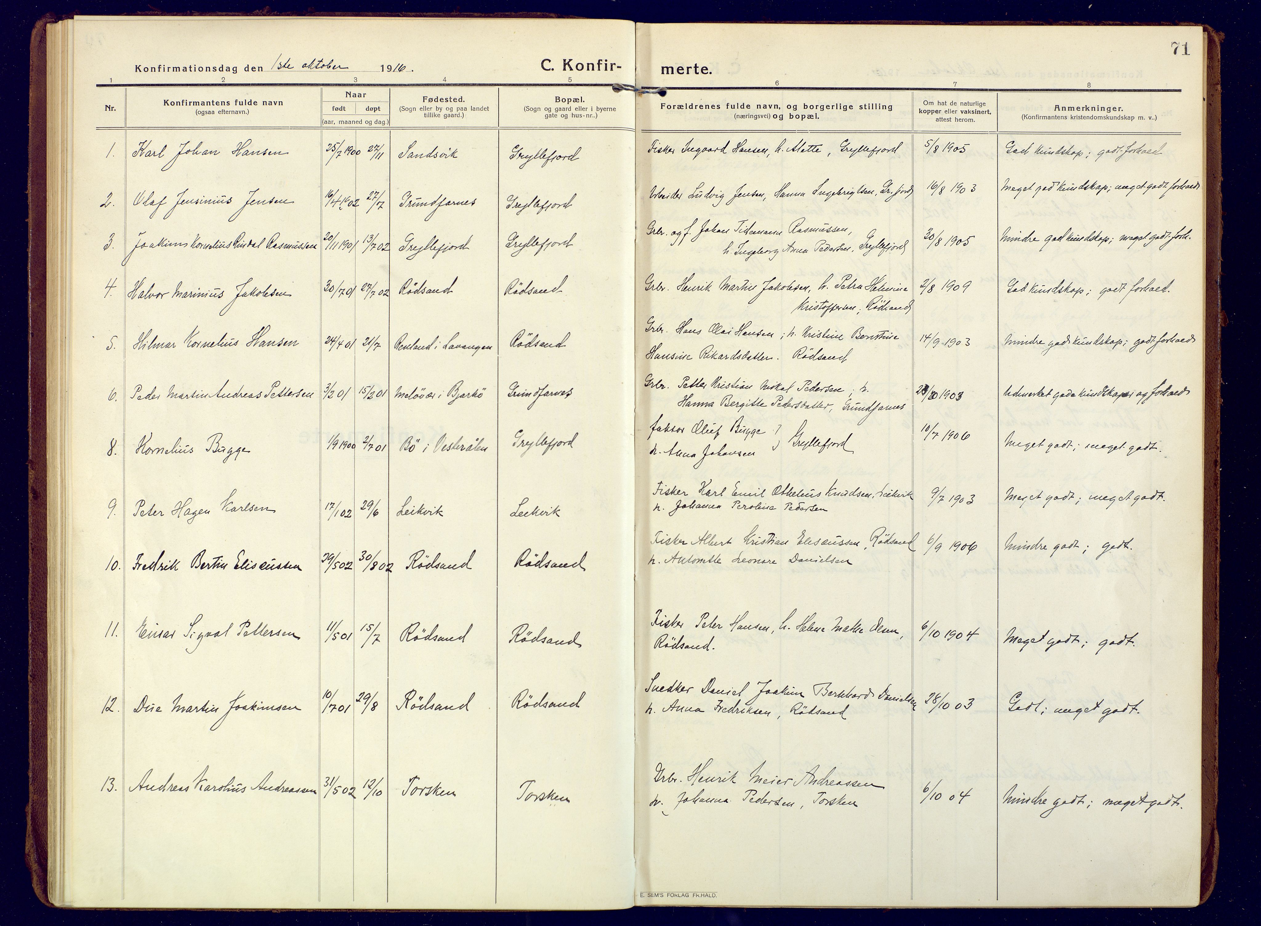 Berg sokneprestkontor, SATØ/S-1318/G/Ga/Gaa: Parish register (official) no. 10, 1916-1928, p. 71