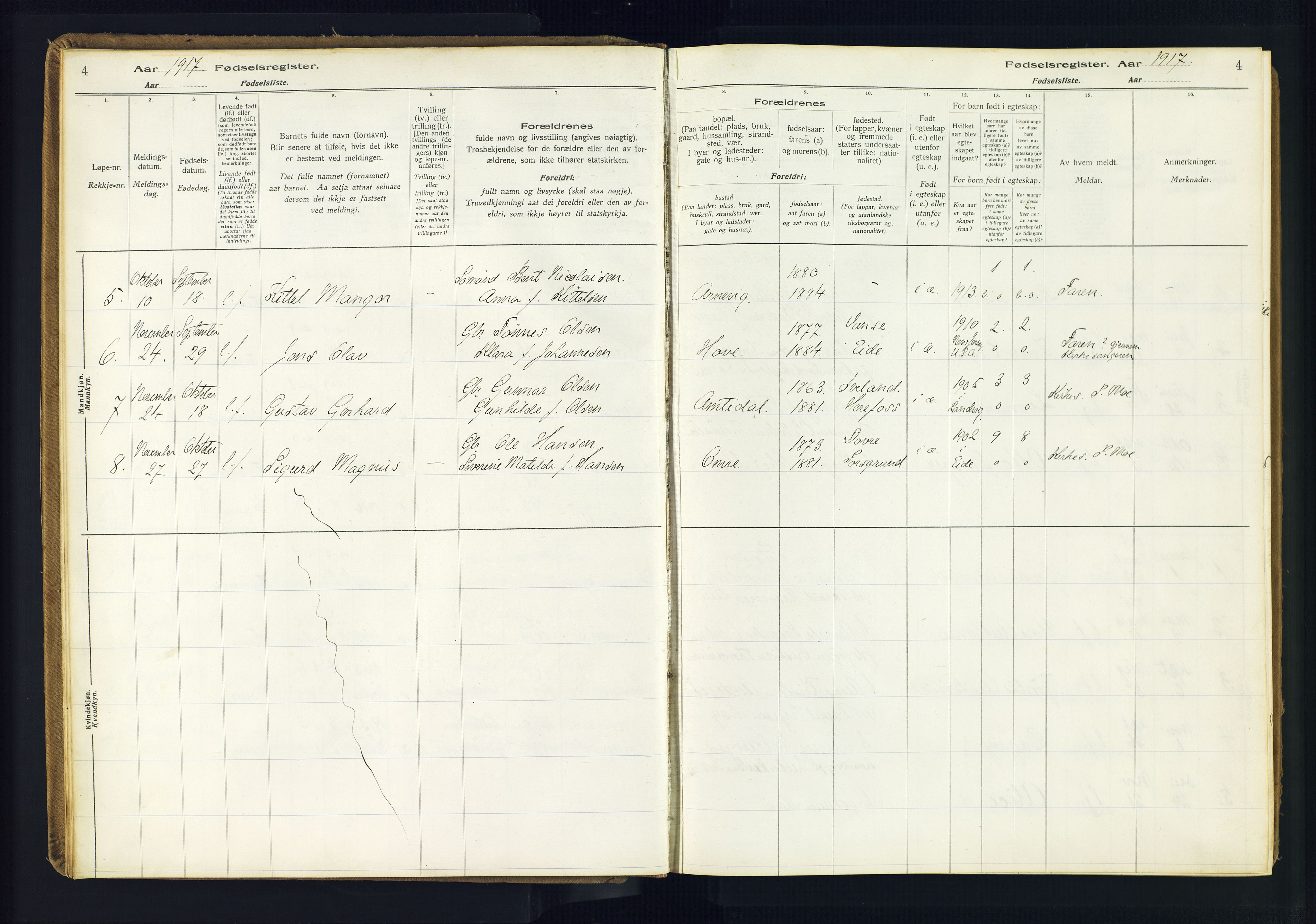 Hommedal sokneprestkontor, AV/SAK-1111-0023/J/Jd/L0003: Birth register no. 3, 1916-1982, p. 4