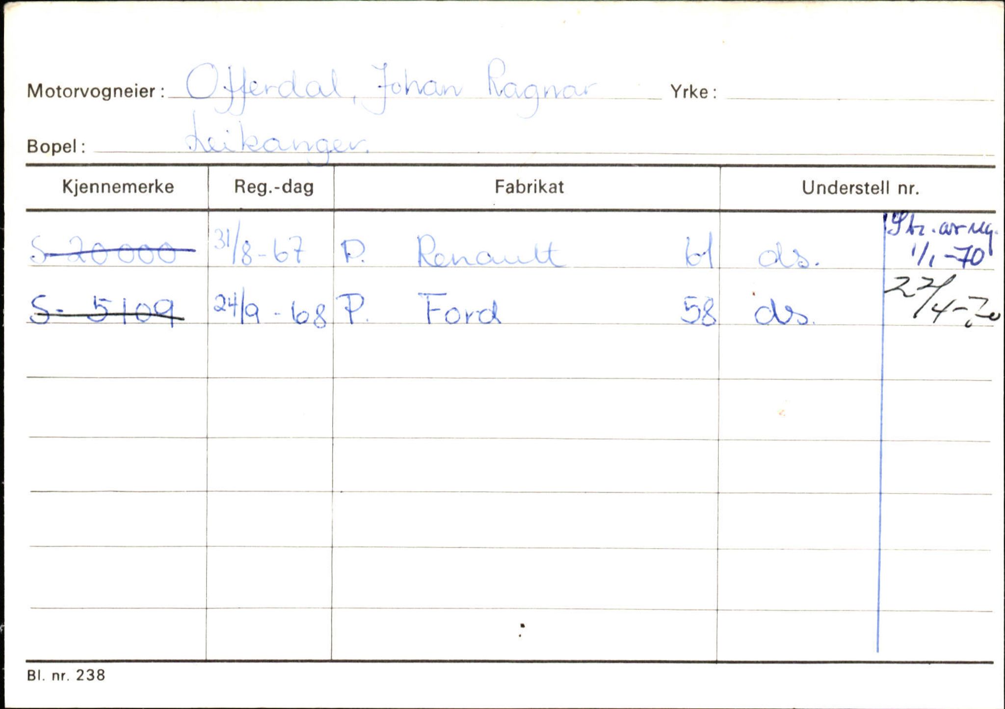 Statens vegvesen, Sogn og Fjordane vegkontor, SAB/A-5301/4/F/L0126: Eigarregister Fjaler M-Å. Leikanger A-Å, 1945-1975, p. 1902