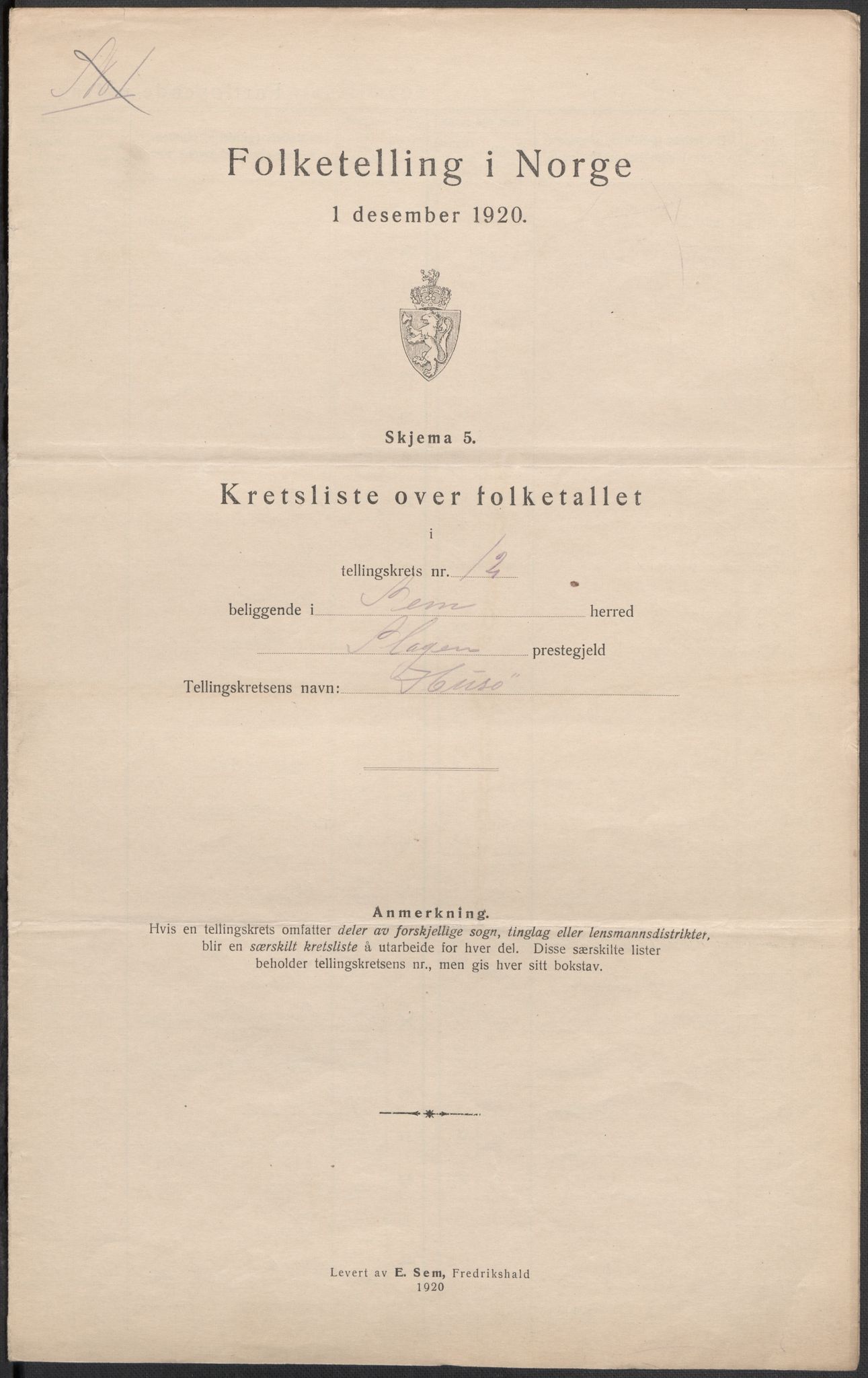 SAKO, 1920 census for Sem, 1920, p. 64