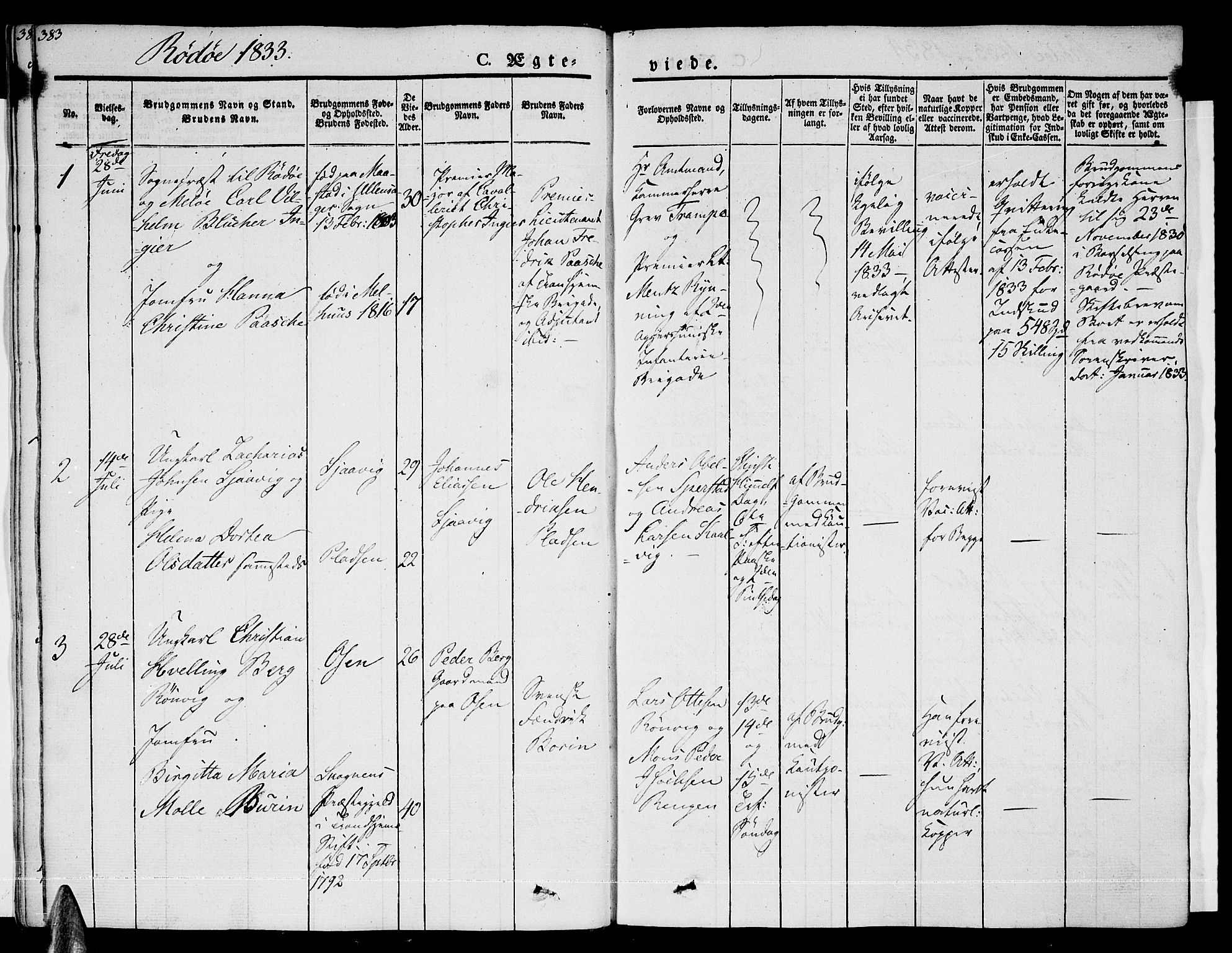 Ministerialprotokoller, klokkerbøker og fødselsregistre - Nordland, SAT/A-1459/841/L0600: Parish register (official) no. 841A07 /1, 1825-1844, p. 383