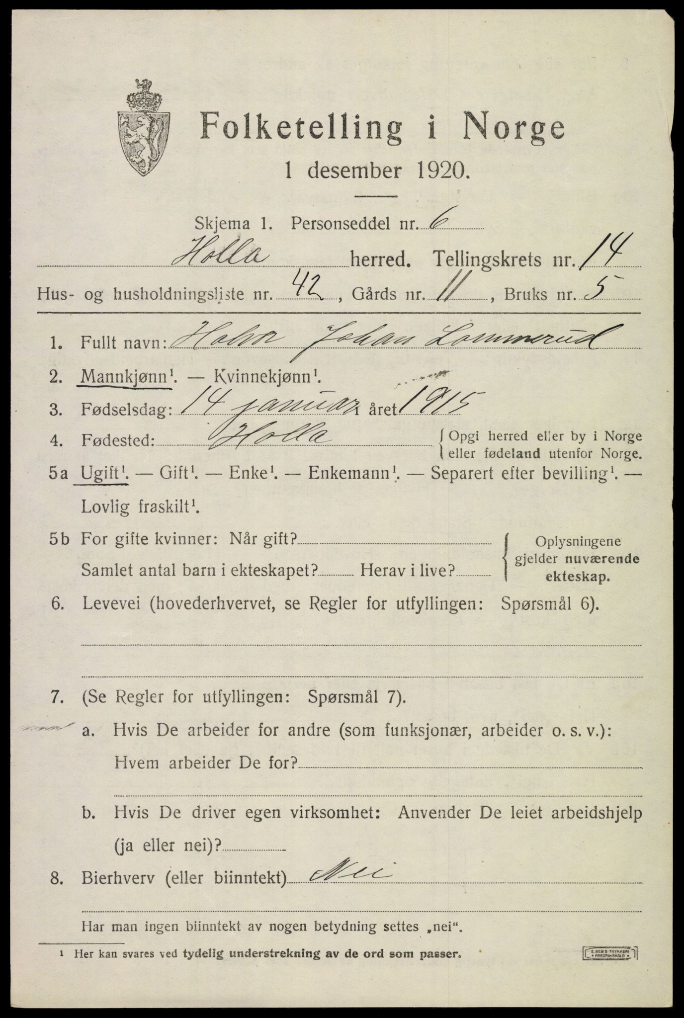 SAKO, 1920 census for Holla, 1920, p. 8397