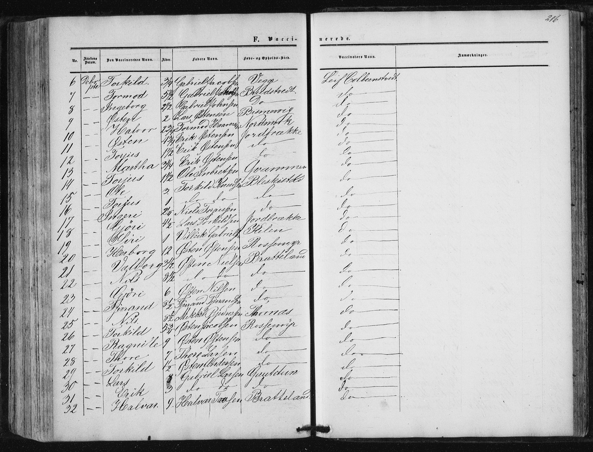 Suldal sokneprestkontor, AV/SAST-A-101845/01/IV/L0009: Parish register (official) no. A 9, 1854-1868, p. 216