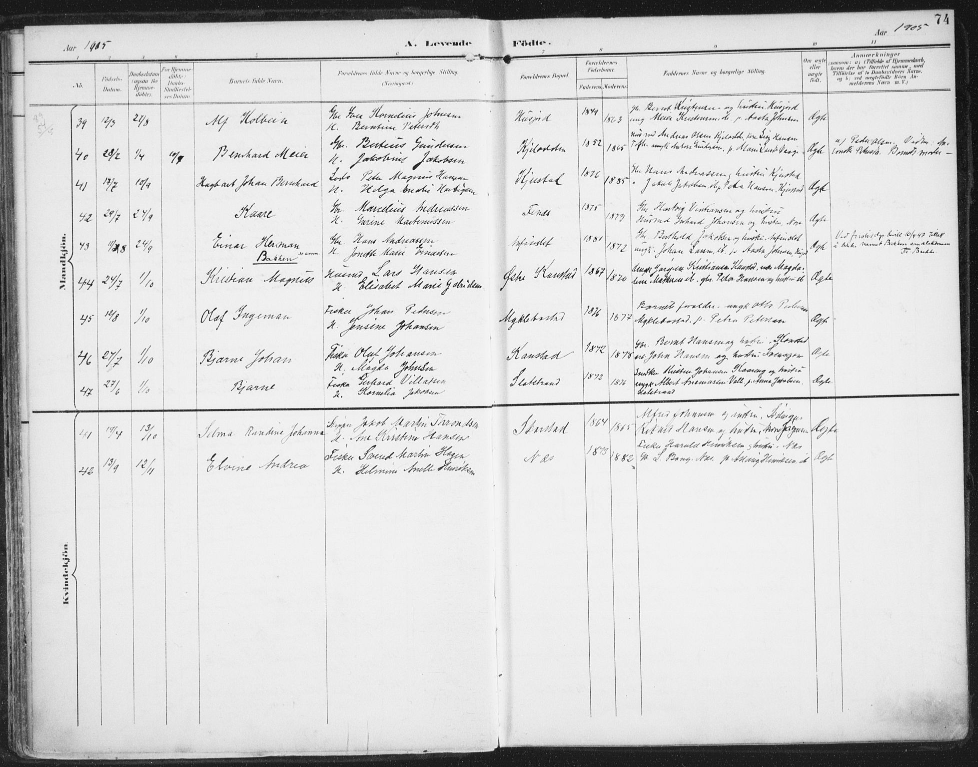 Ministerialprotokoller, klokkerbøker og fødselsregistre - Nordland, AV/SAT-A-1459/872/L1036: Parish register (official) no. 872A11, 1897-1913, p. 74