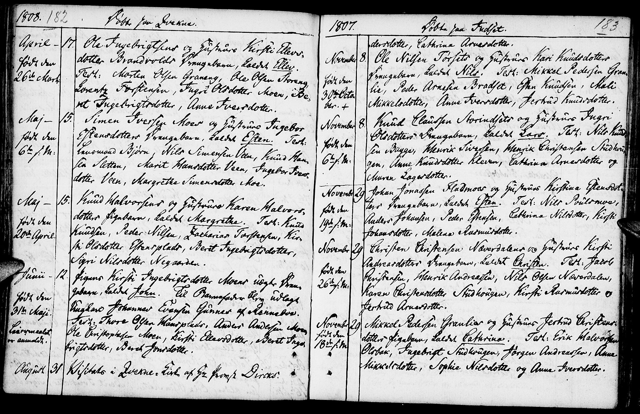 Kvikne prestekontor, SAH/PREST-064/H/Ha/Haa/L0003: Parish register (official) no. 3, 1785-1814, p. 182-183