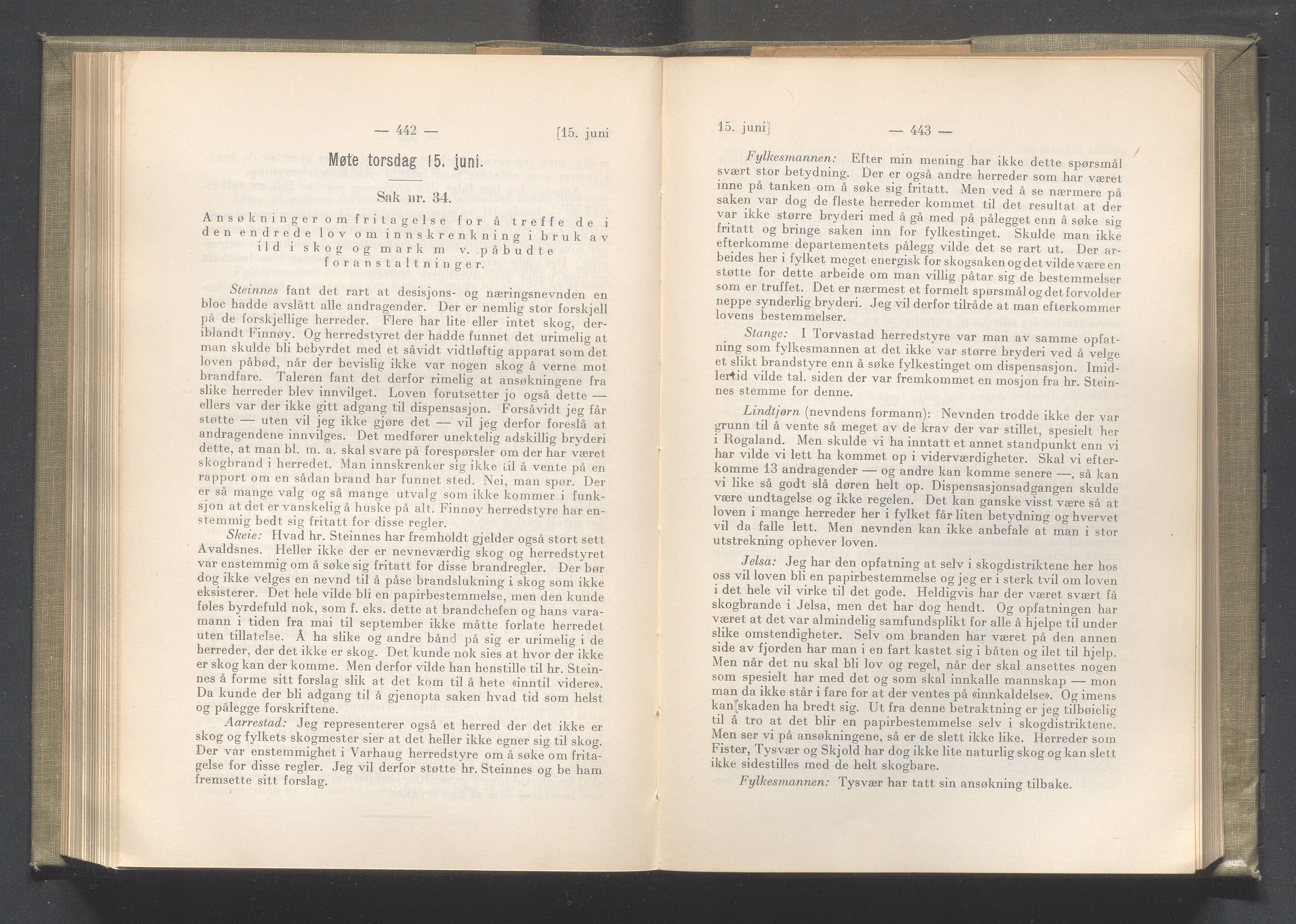 Rogaland fylkeskommune - Fylkesrådmannen , IKAR/A-900/A/Aa/Aaa/L0041: Møtebok , 1922, p. 442-443