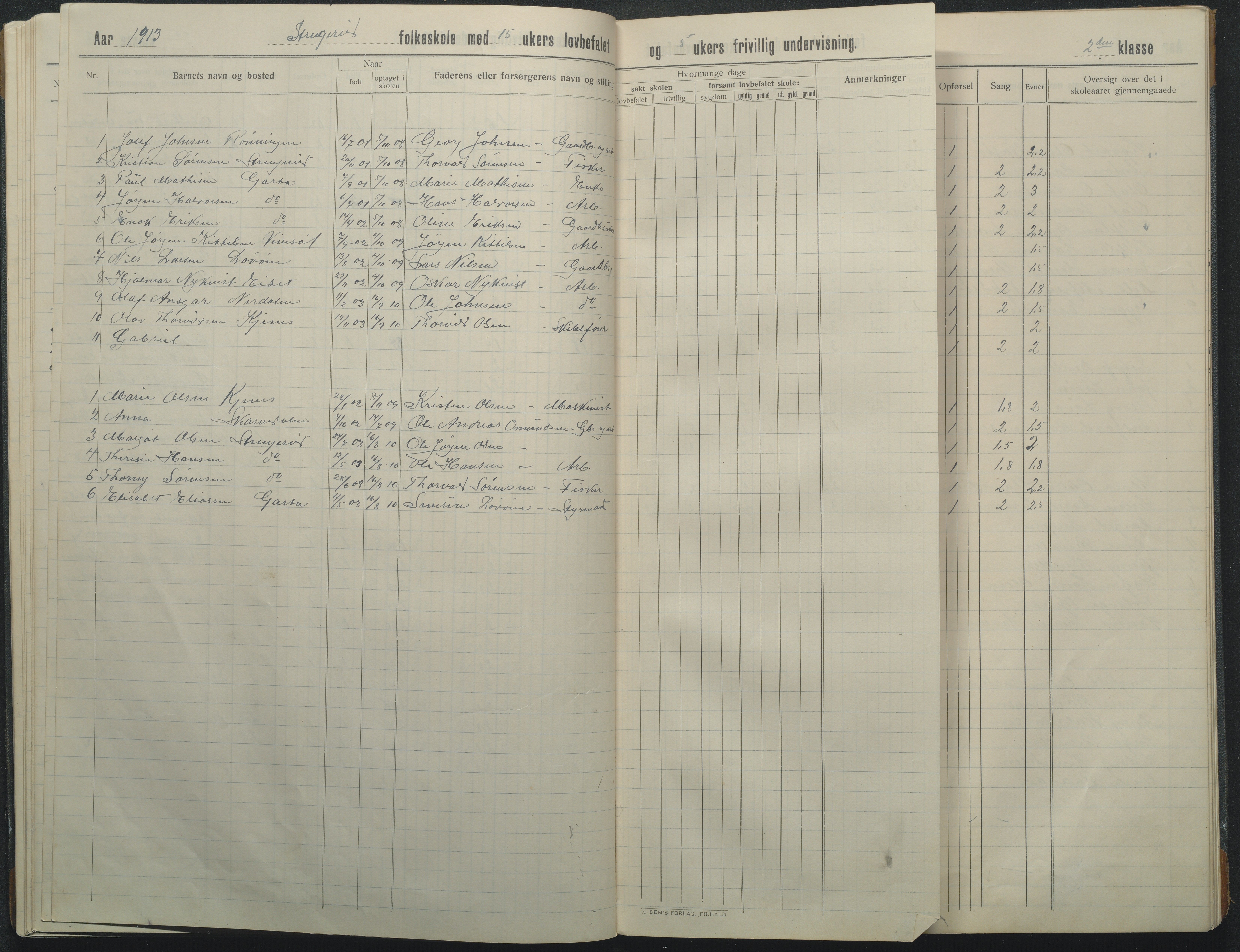 Flosta kommune, Strengereid Krets, AAKS/KA0916-550h/F01/L0003: Skoleprotokoll Strengereid skole, 1910-1917