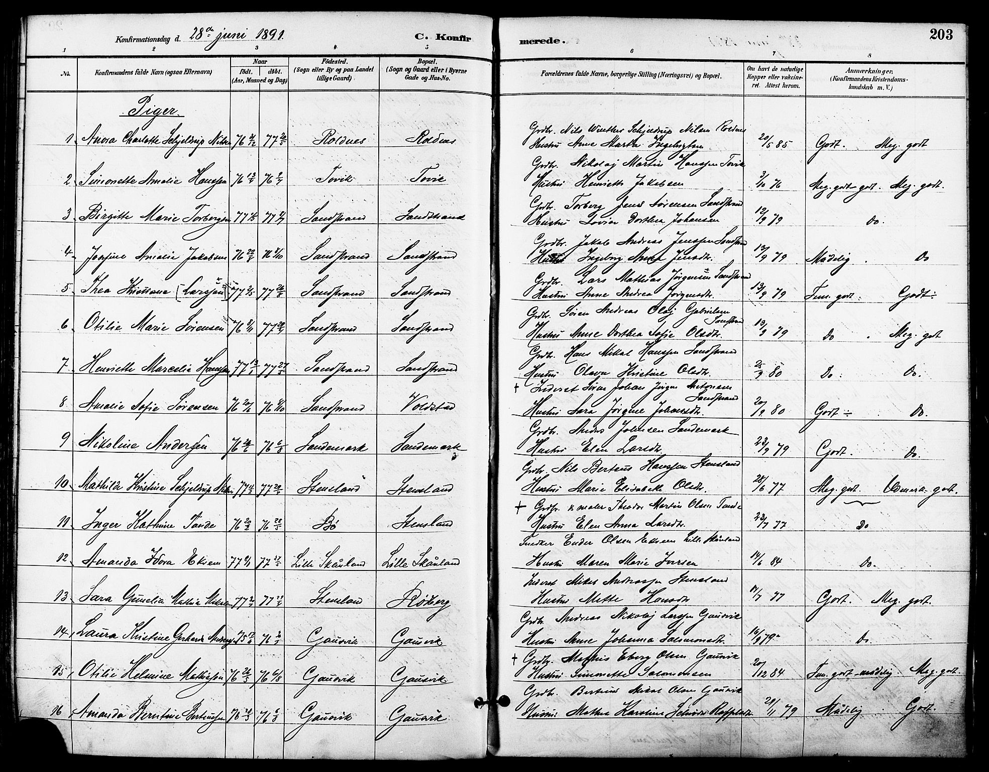 Trondenes sokneprestkontor, AV/SATØ-S-1319/H/Ha/L0016kirke: Parish register (official) no. 16, 1890-1898, p. 203