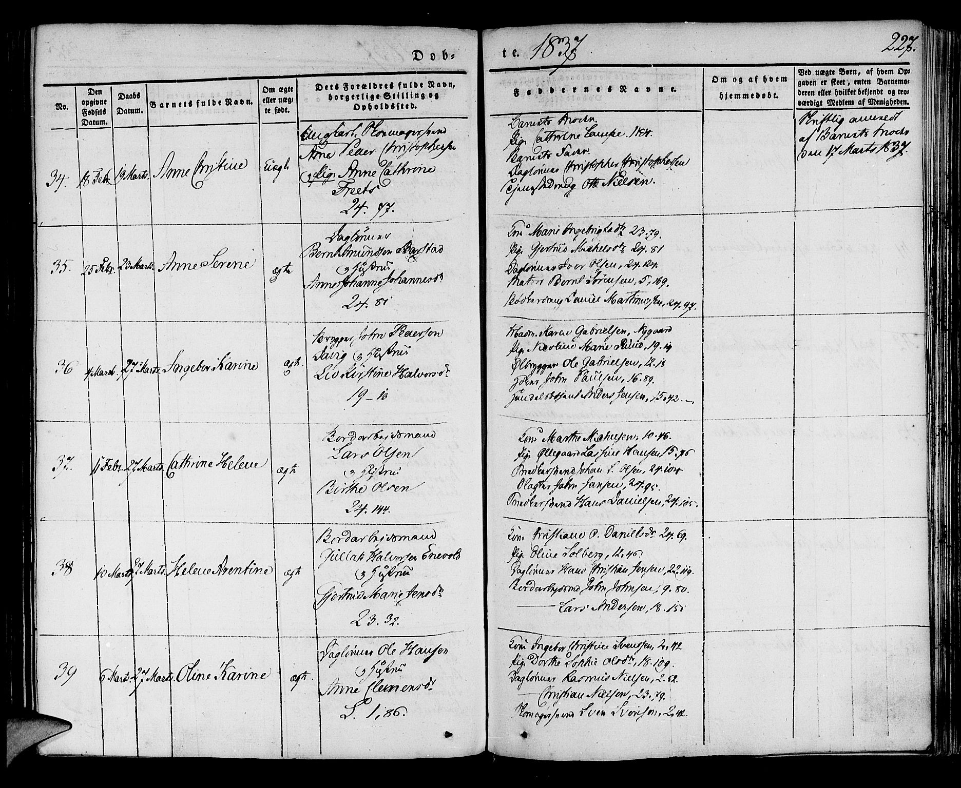 Korskirken sokneprestembete, AV/SAB-A-76101/H/Haa/L0015: Parish register (official) no. B 1, 1833-1841, p. 227