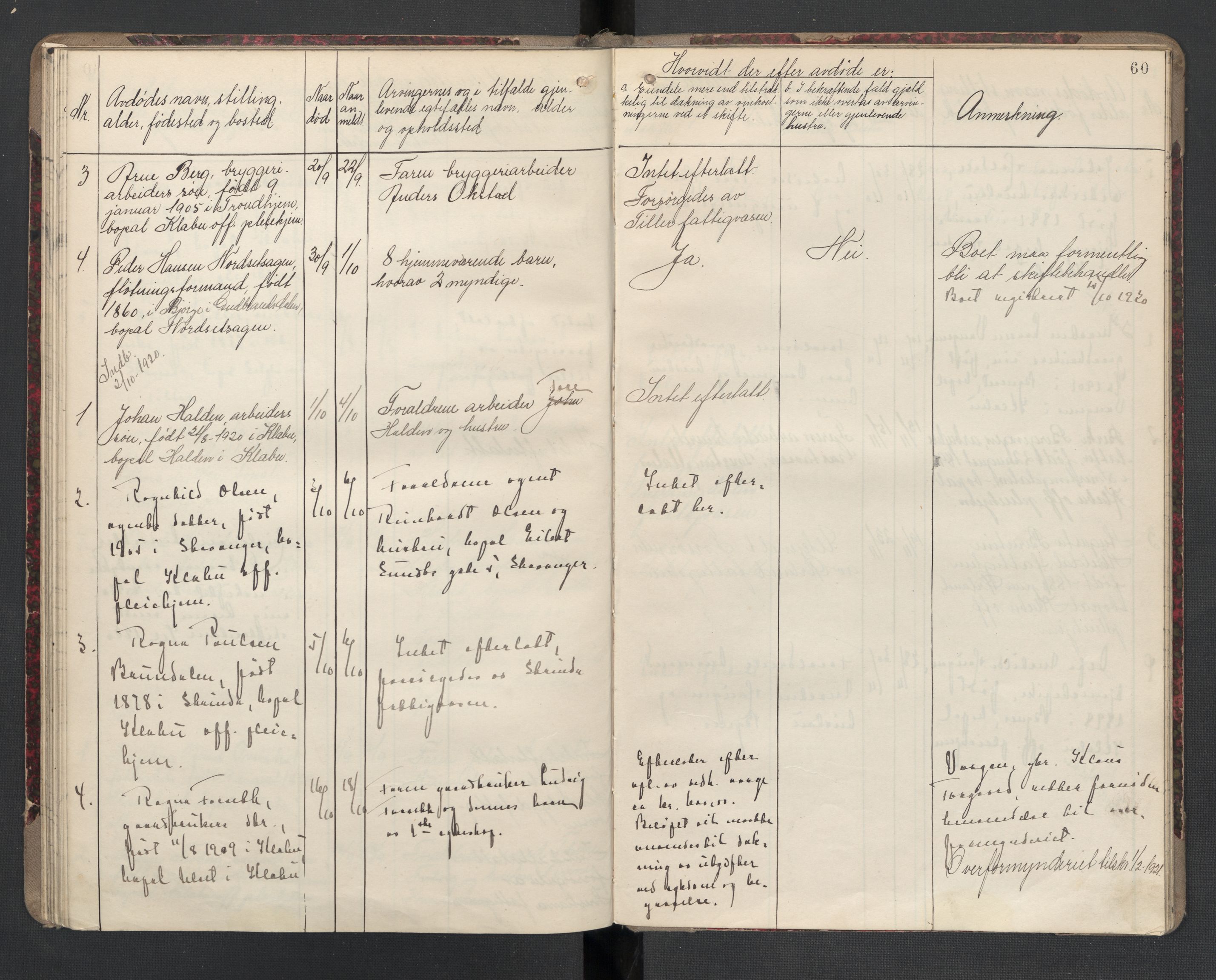 Klæbu lensmannskontor, AV/SAT-A-1059/1/02/L0001: 2.01.01 Anmeldte dødsfall, 1908-1924, p. 60