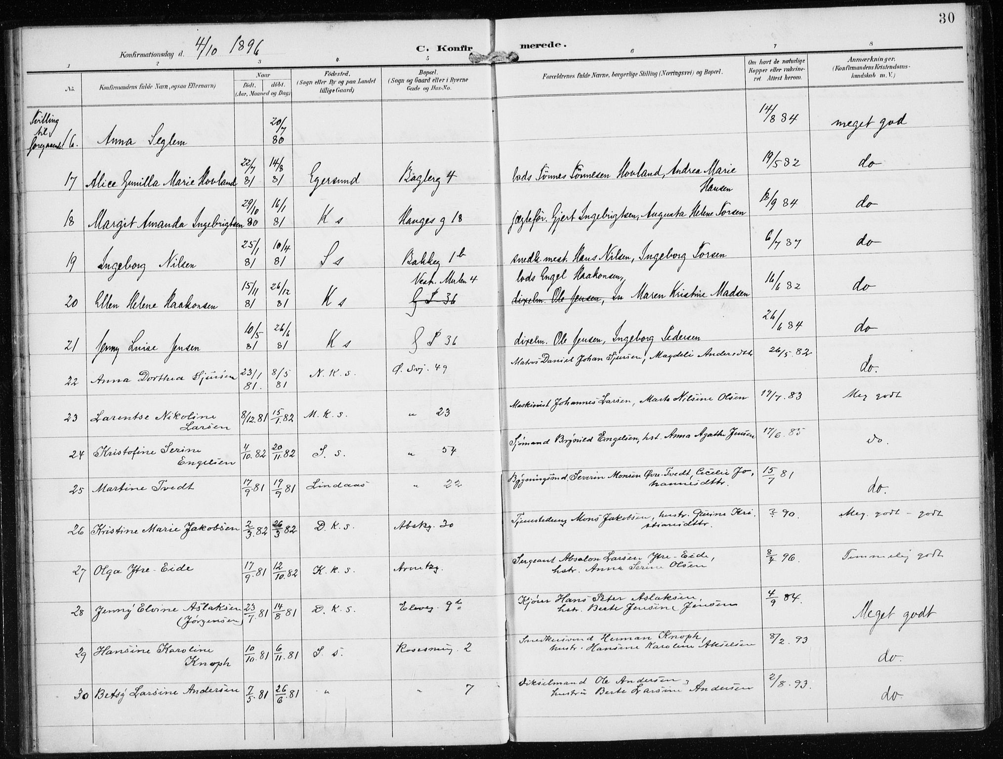 Sandviken Sokneprestembete, AV/SAB-A-77601/H/Ha/L0010: Parish register (official) no. C 1, 1895-1905, p. 30