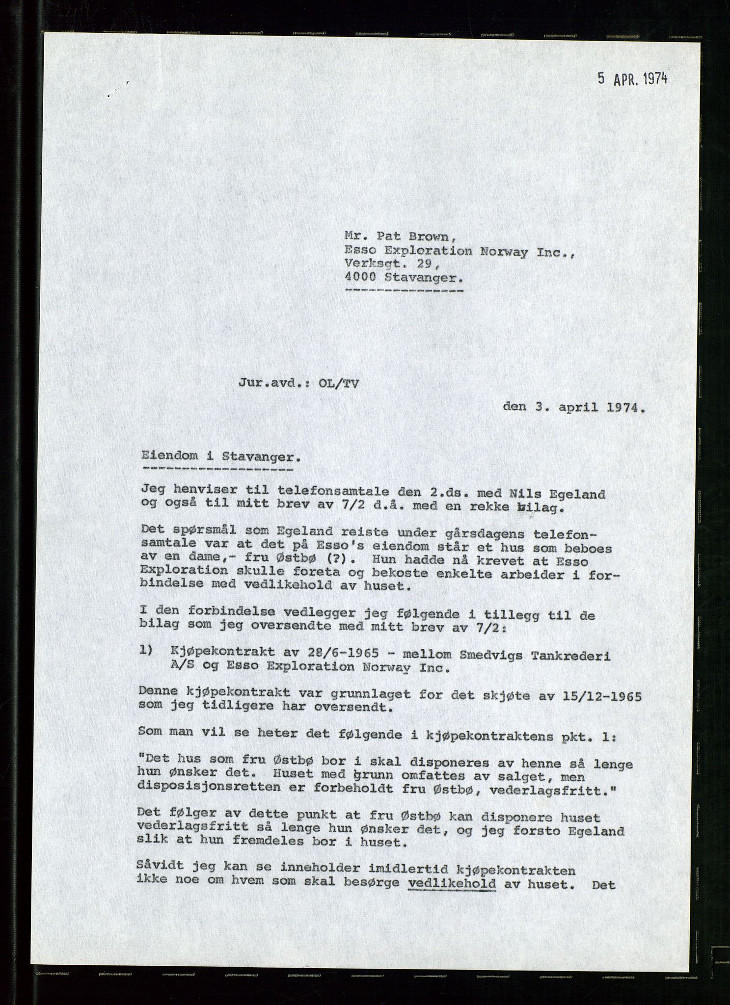 Pa 1512 - Esso Exploration and Production Norway Inc., AV/SAST-A-101917/E/Ea/L0020: Kontrakter og avtaler, 1966-1974, p. 247