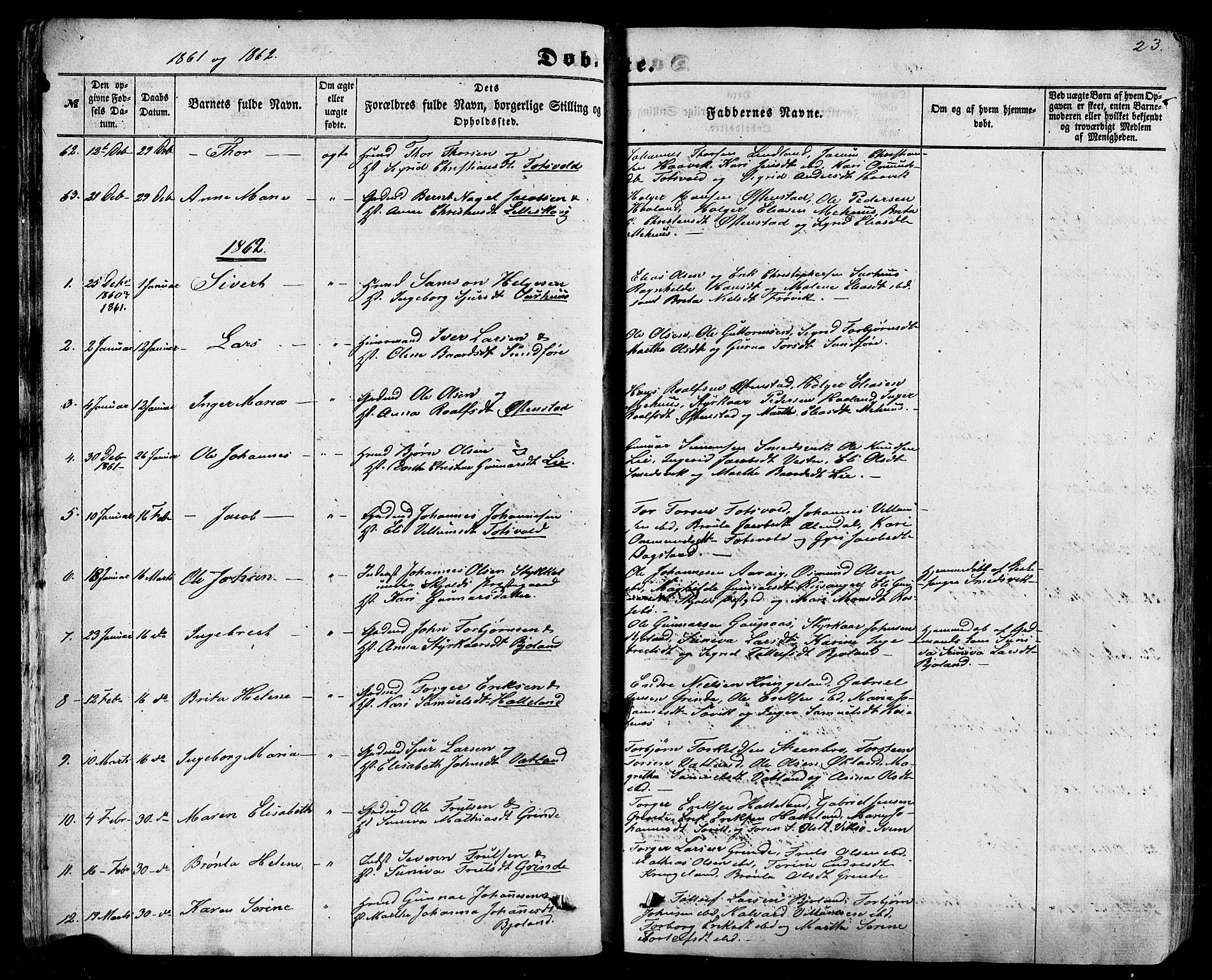 Skjold sokneprestkontor, AV/SAST-A-101847/H/Ha/Haa/L0008: Parish register (official) no. A 8, 1856-1882, p. 23