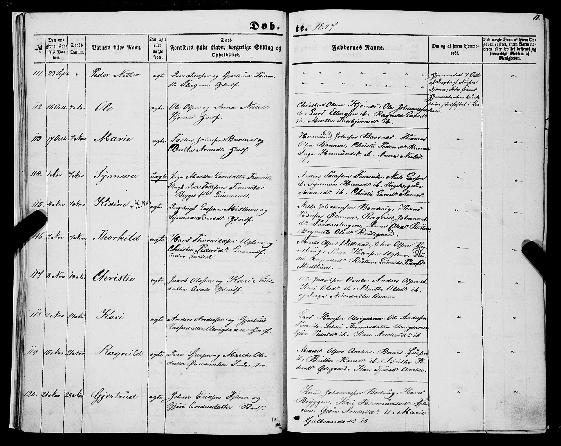 Sogndal sokneprestembete, SAB/A-81301/H/Haa/Haaa/L0012I: Parish register (official) no. A 12I, 1847-1859, p. 13