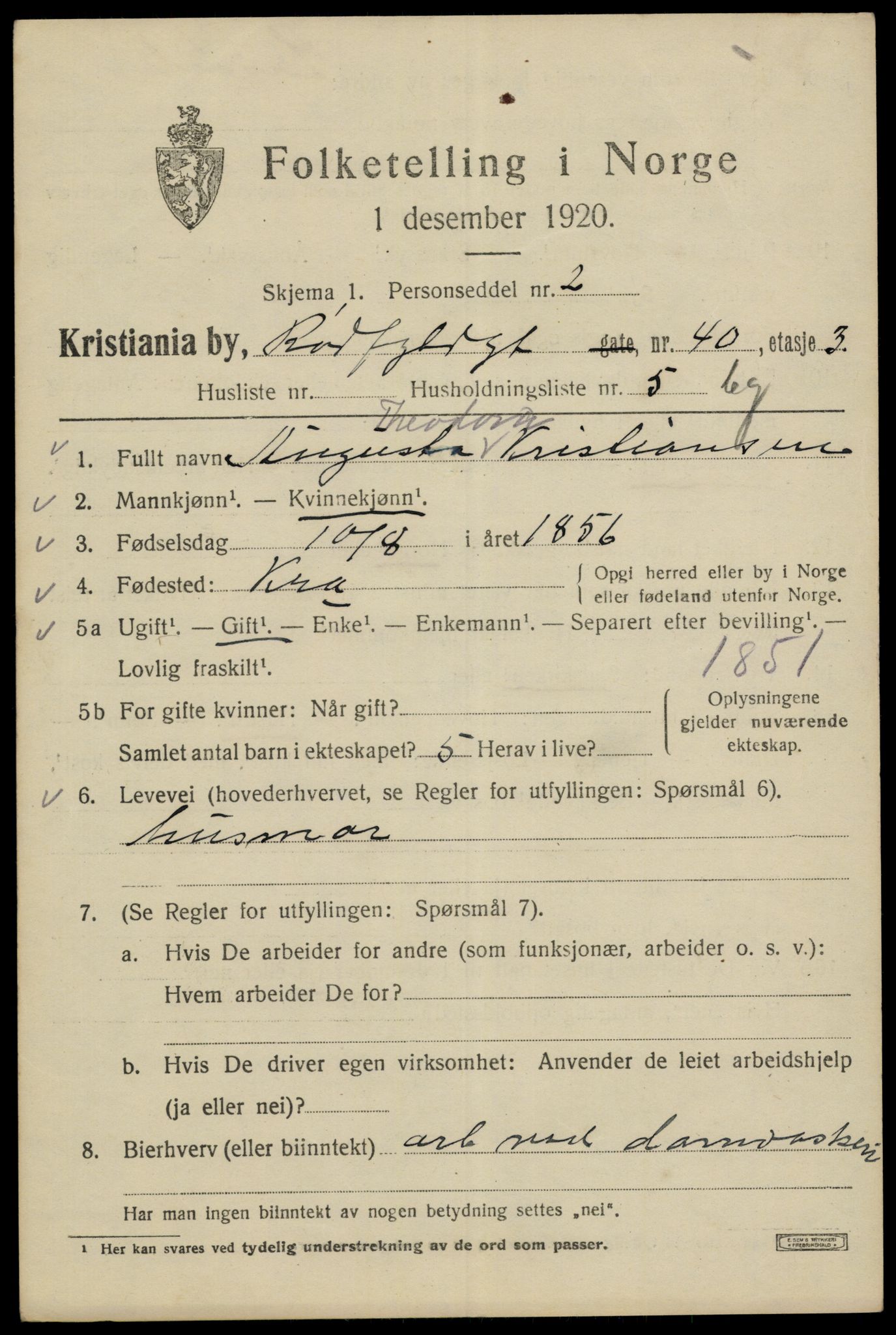 SAO, 1920 census for Kristiania, 1920, p. 476867