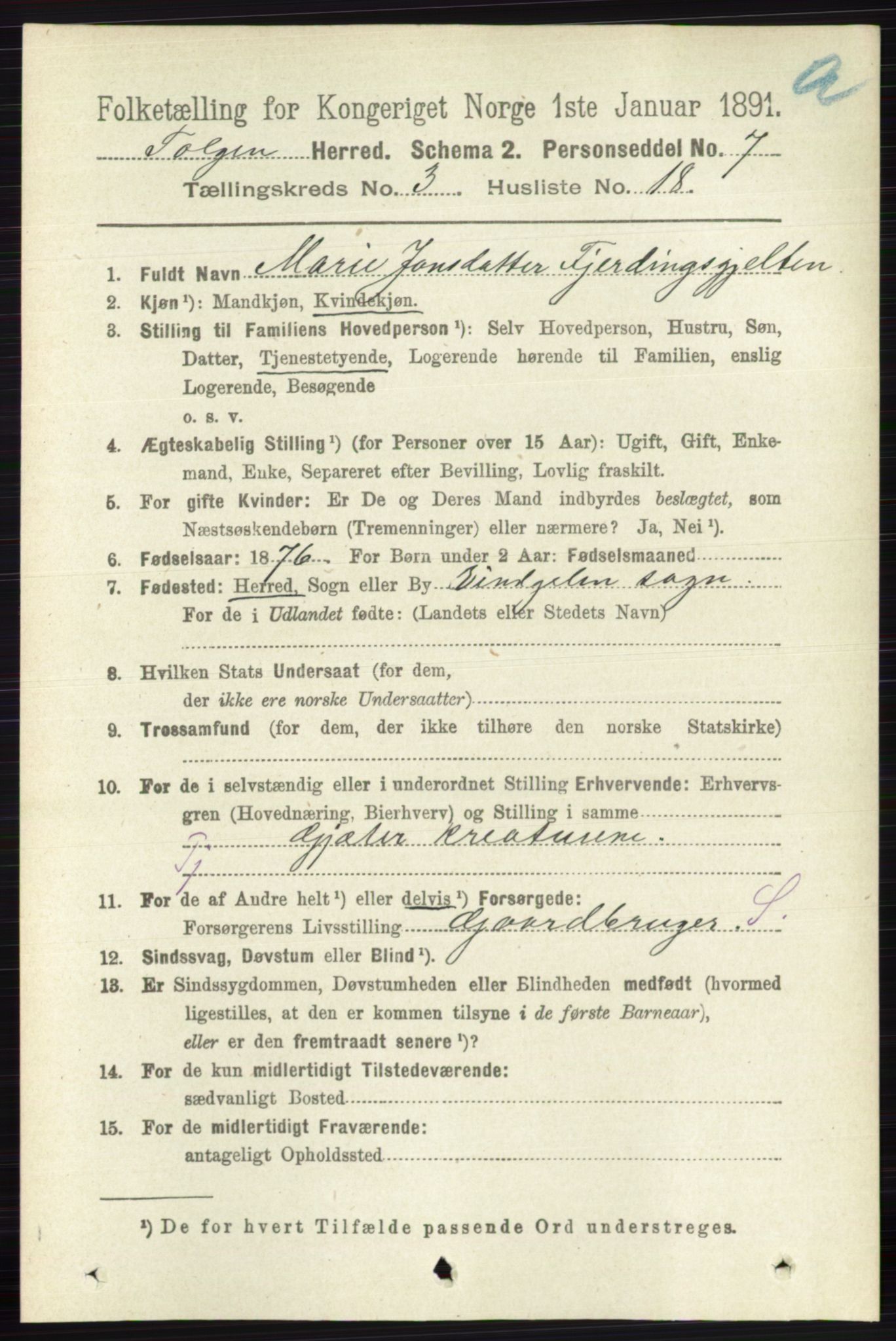 RA, 1891 census for 0436 Tolga, 1891, p. 683