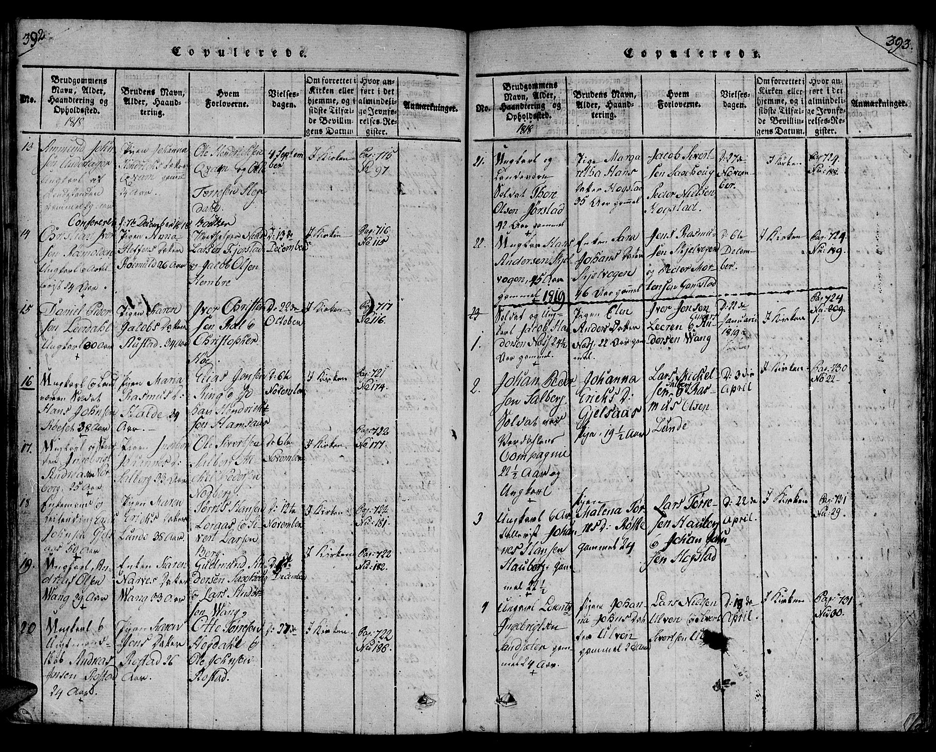 Ministerialprotokoller, klokkerbøker og fødselsregistre - Nord-Trøndelag, SAT/A-1458/730/L0275: Parish register (official) no. 730A04, 1816-1822, p. 392-393