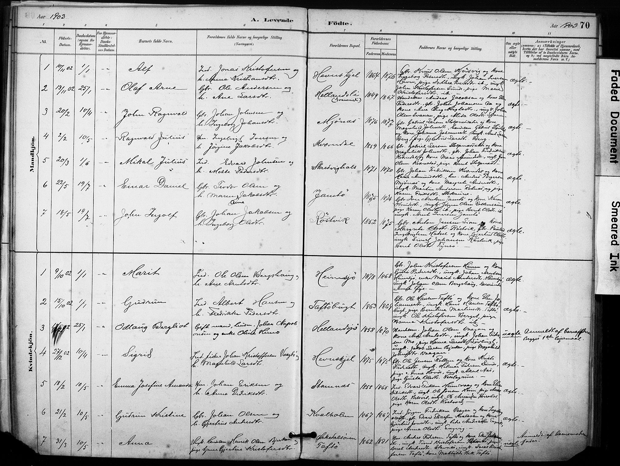 Ministerialprotokoller, klokkerbøker og fødselsregistre - Sør-Trøndelag, AV/SAT-A-1456/633/L0518: Parish register (official) no. 633A01, 1884-1906, p. 70