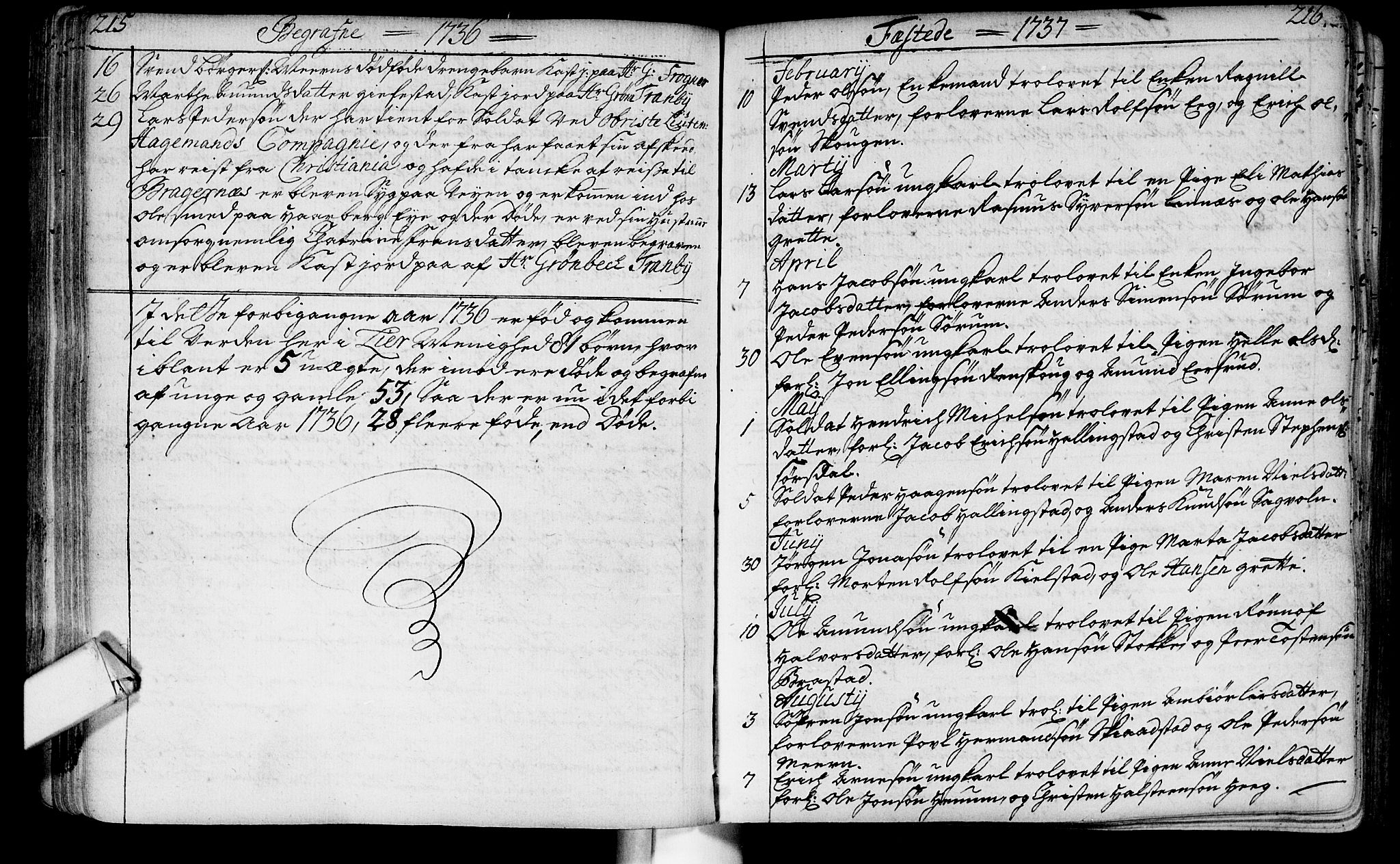 Lier kirkebøker, SAKO/A-230/F/Fa/L0003: Parish register (official) no. I 3, 1727-1748, p. 215-216