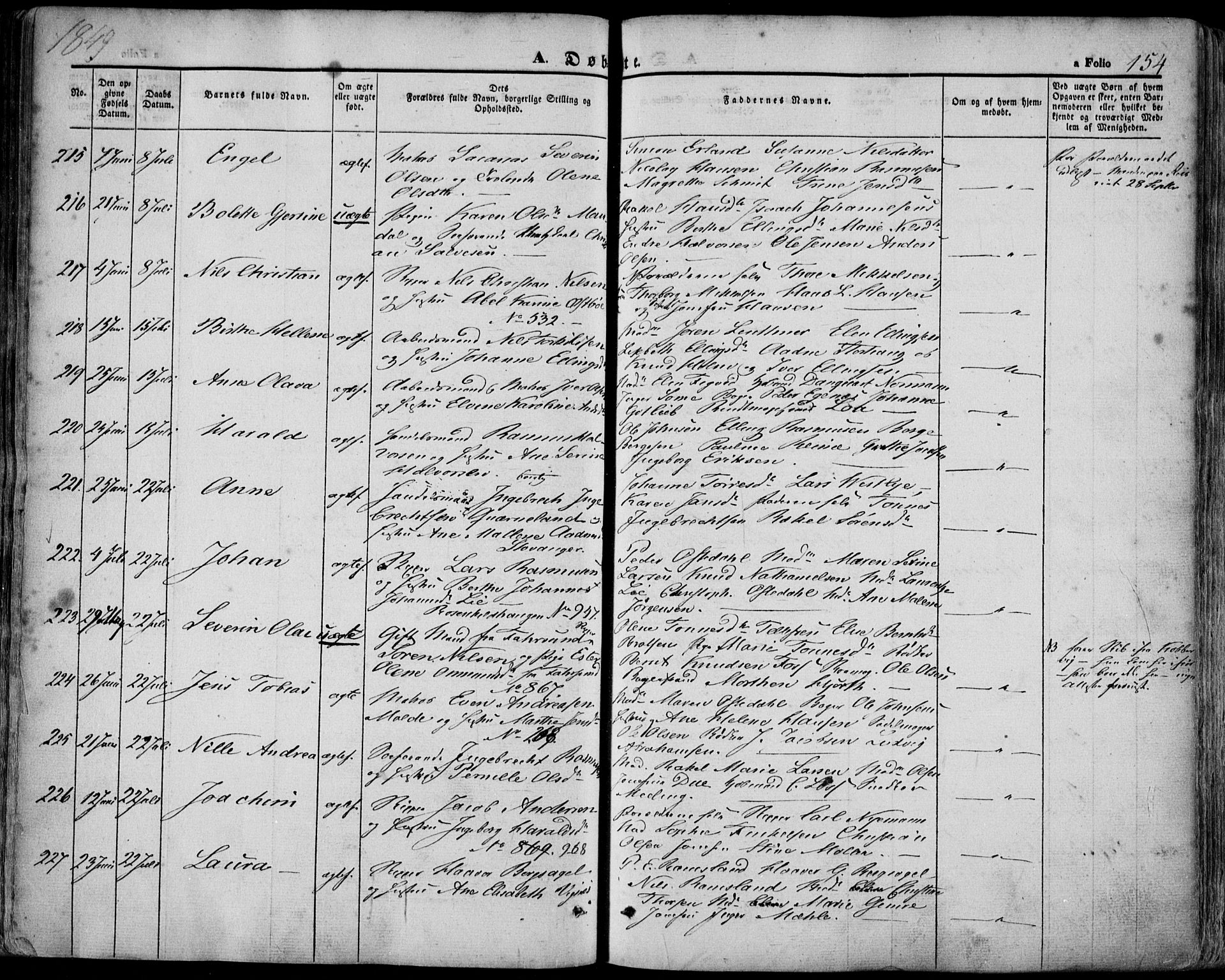 Domkirken sokneprestkontor, SAST/A-101812/001/30/30BA/L0016: Parish register (official) no. A 15, 1844-1854, p. 154