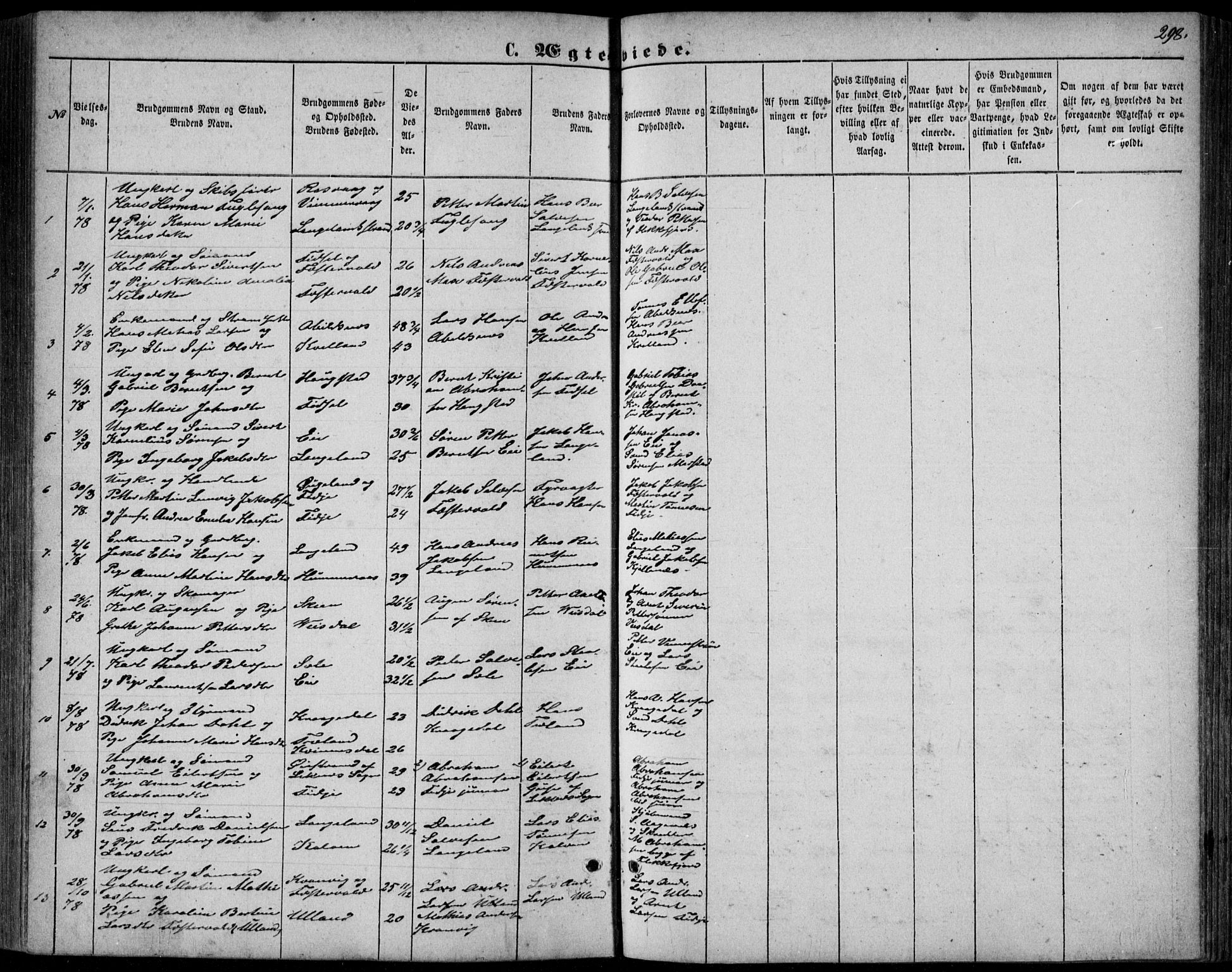 Flekkefjord sokneprestkontor, SAK/1111-0012/F/Fb/Fbb/L0003: Parish register (copy) no. B 3, 1867-1889, p. 298