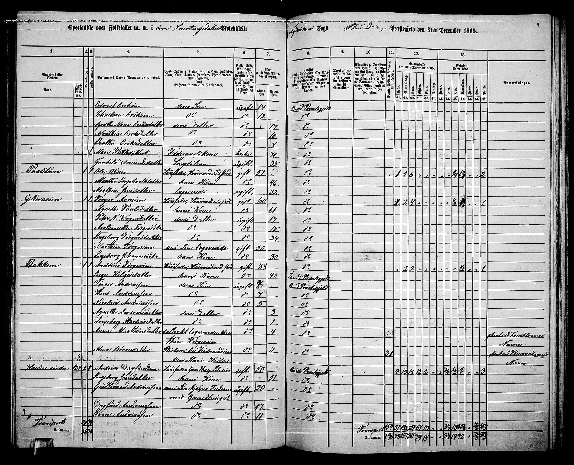 RA, 1865 census for Biri, 1865, p. 122