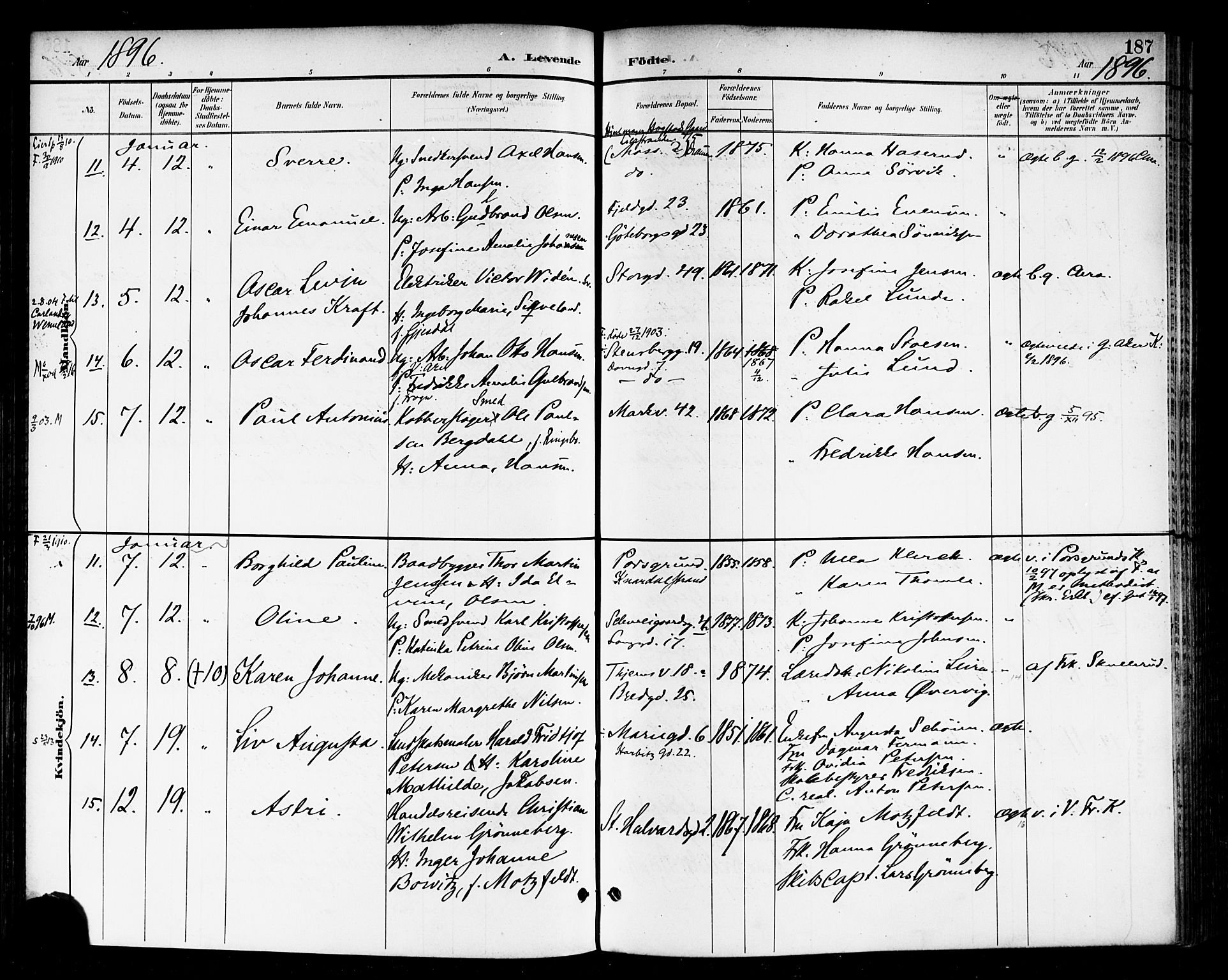 Rikshospitalet prestekontor Kirkebøker, AV/SAO-A-10309b/F/L0009: Parish register (official) no. 9, 1894-1897, p. 187