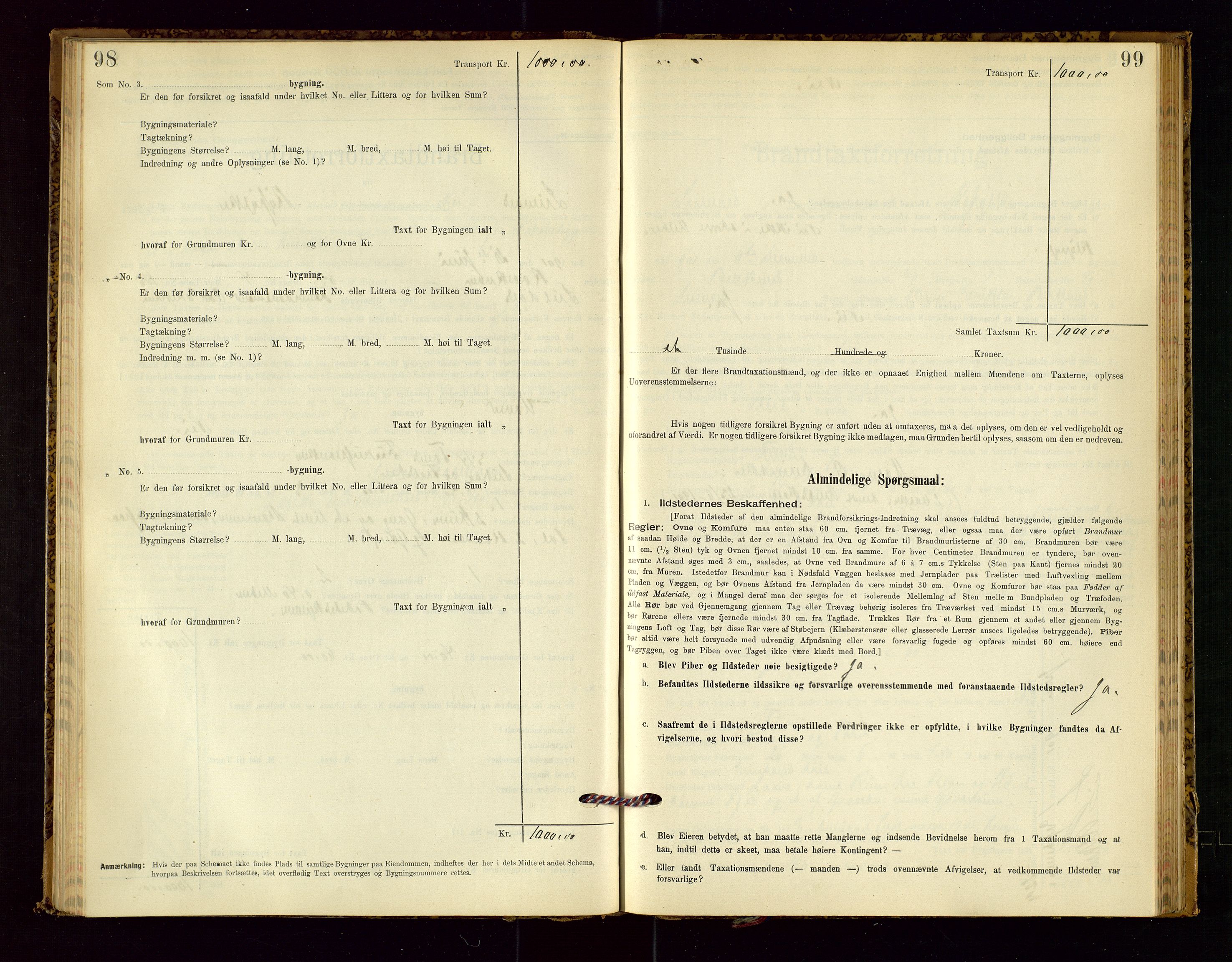 Suldal lensmannskontor, SAST/A-100419/Gob/L0001: "Brandtaxationsprotokol", 1894-1923, p. 98-99