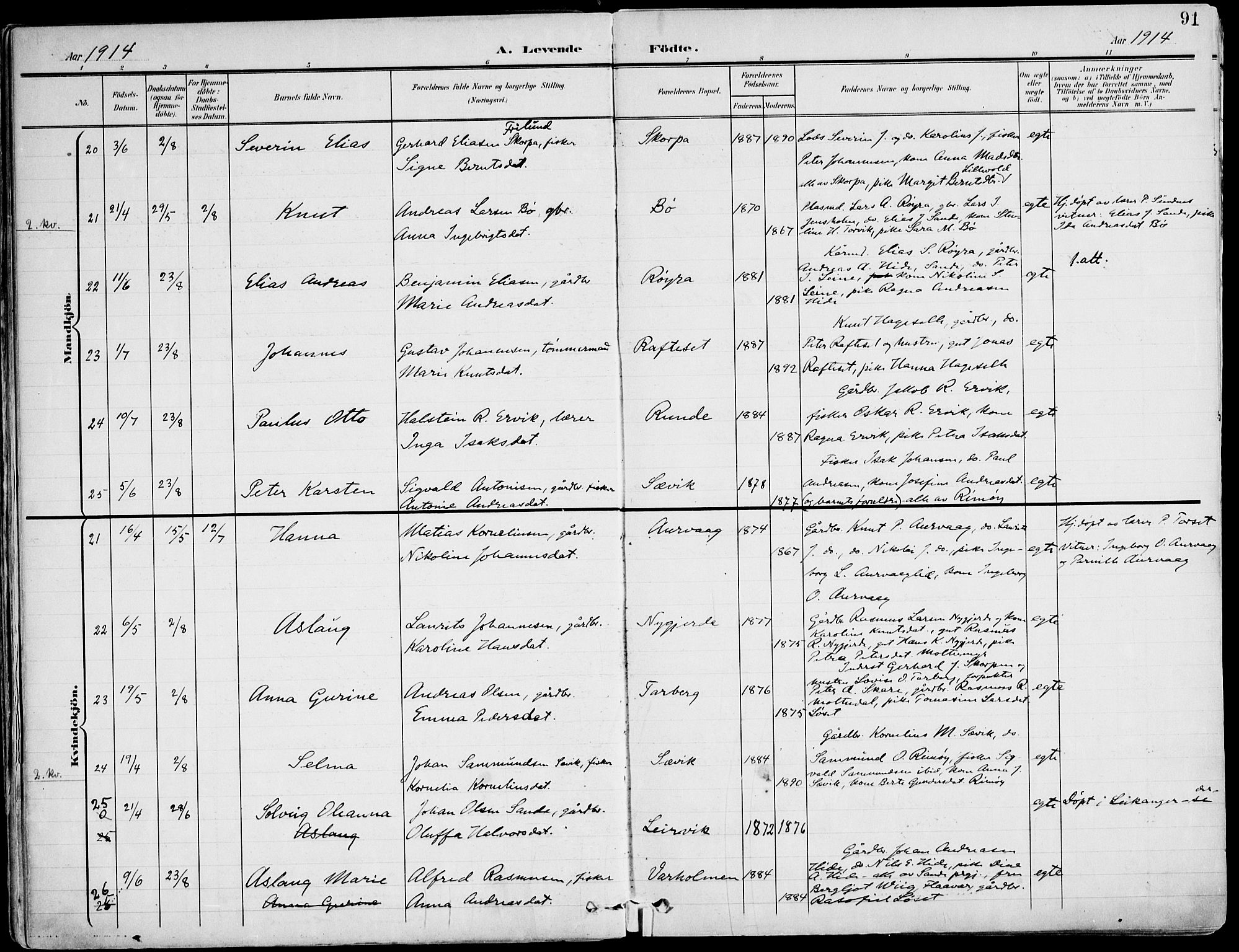 Ministerialprotokoller, klokkerbøker og fødselsregistre - Møre og Romsdal, AV/SAT-A-1454/507/L0075: Parish register (official) no. 507A10, 1901-1920, p. 91