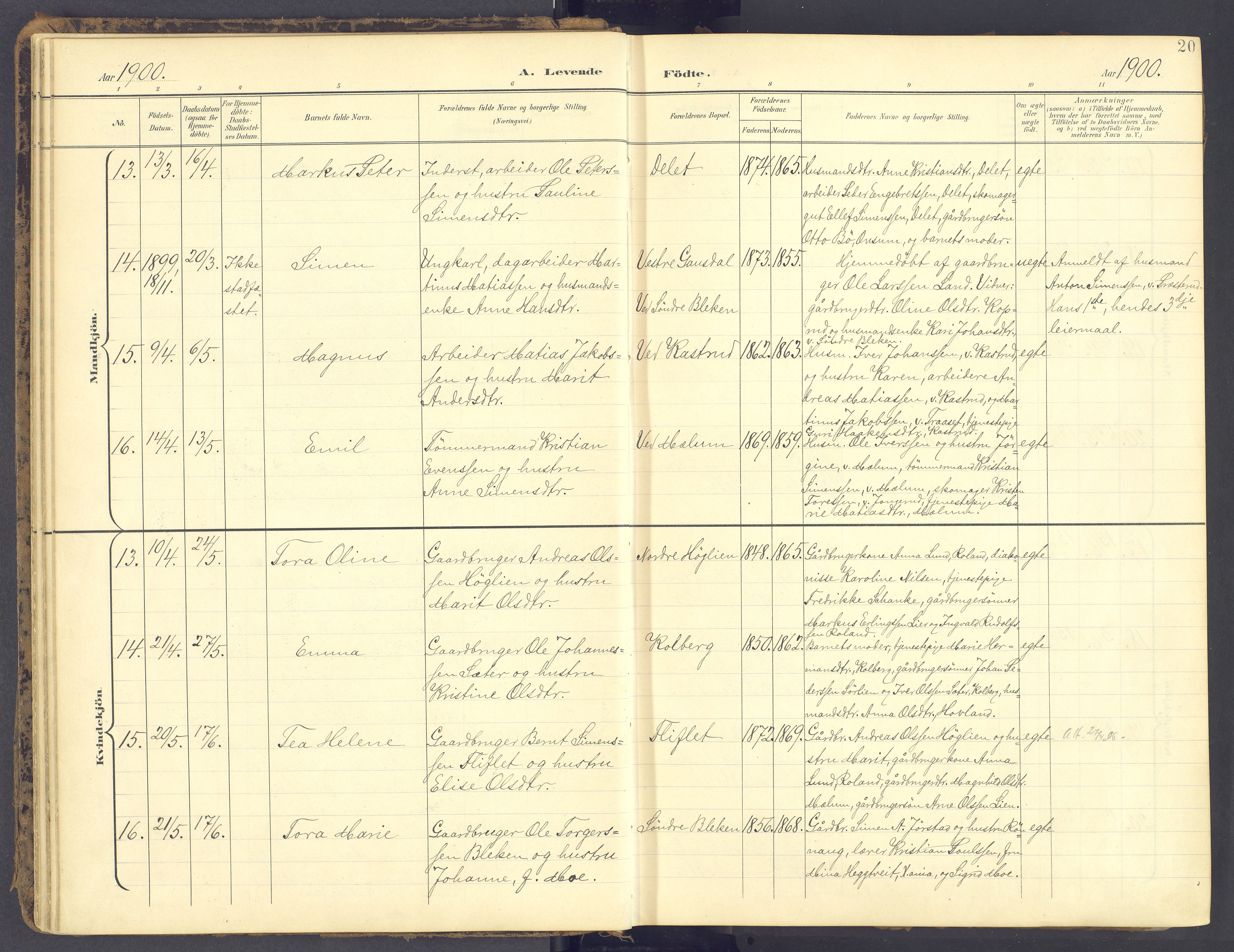 Fåberg prestekontor, AV/SAH-PREST-086/H/Ha/Haa/L0012: Parish register (official) no. 12, 1899-1915, p. 20