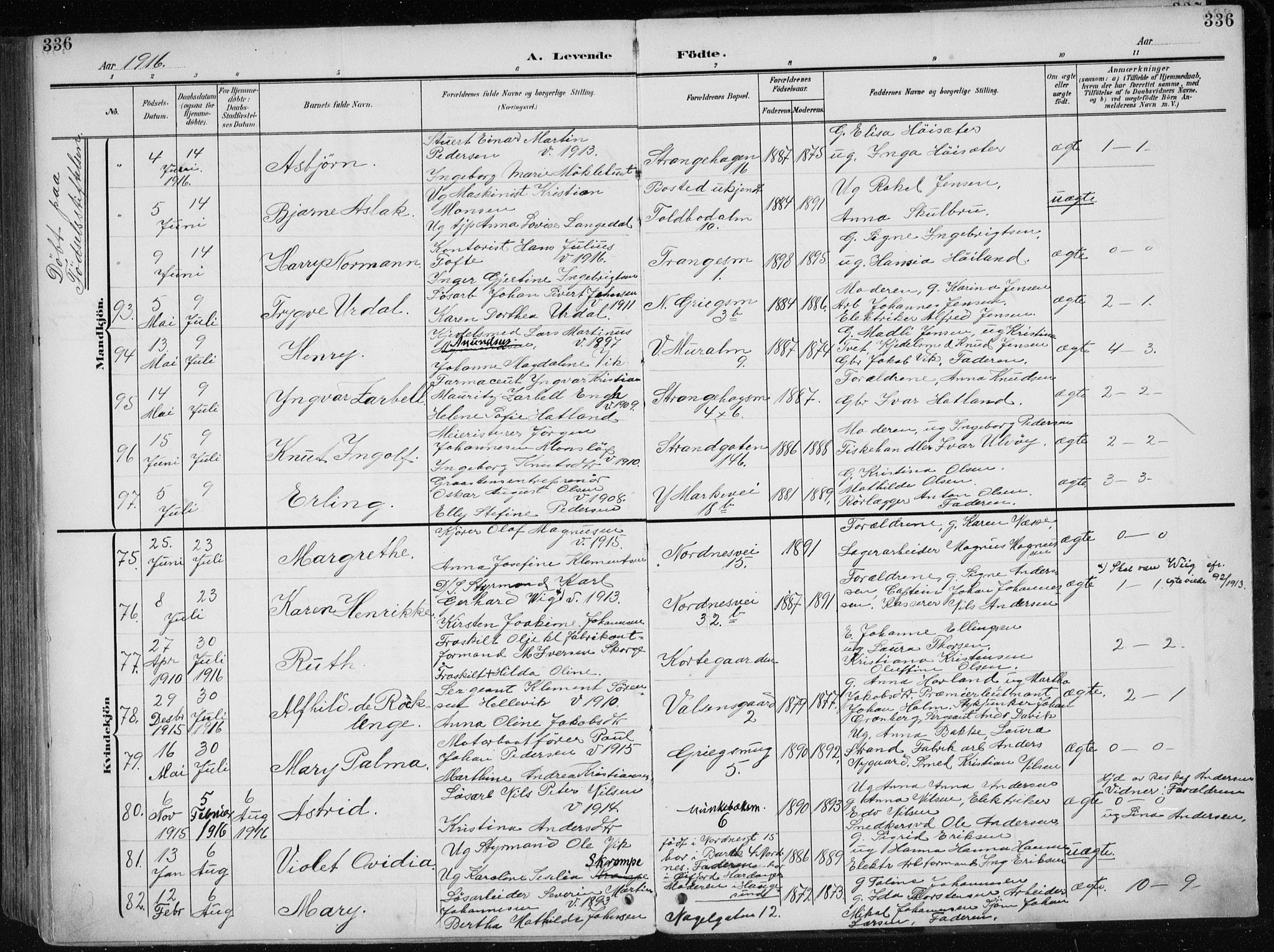 Nykirken Sokneprestembete, AV/SAB-A-77101/H/Haa/L0019: Parish register (official) no. B 7, 1904-1916, p. 336