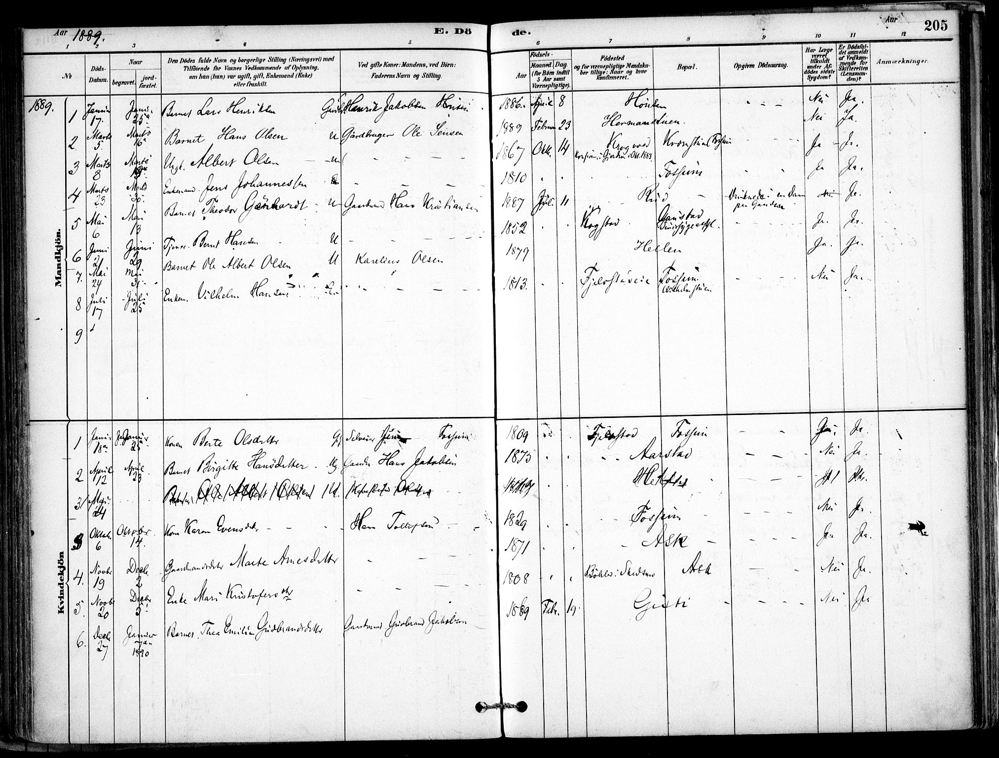 Gjerdrum prestekontor Kirkebøker, AV/SAO-A-10412b/F/Fb/L0001: Parish register (official) no. II 1, 1881-1921, p. 205