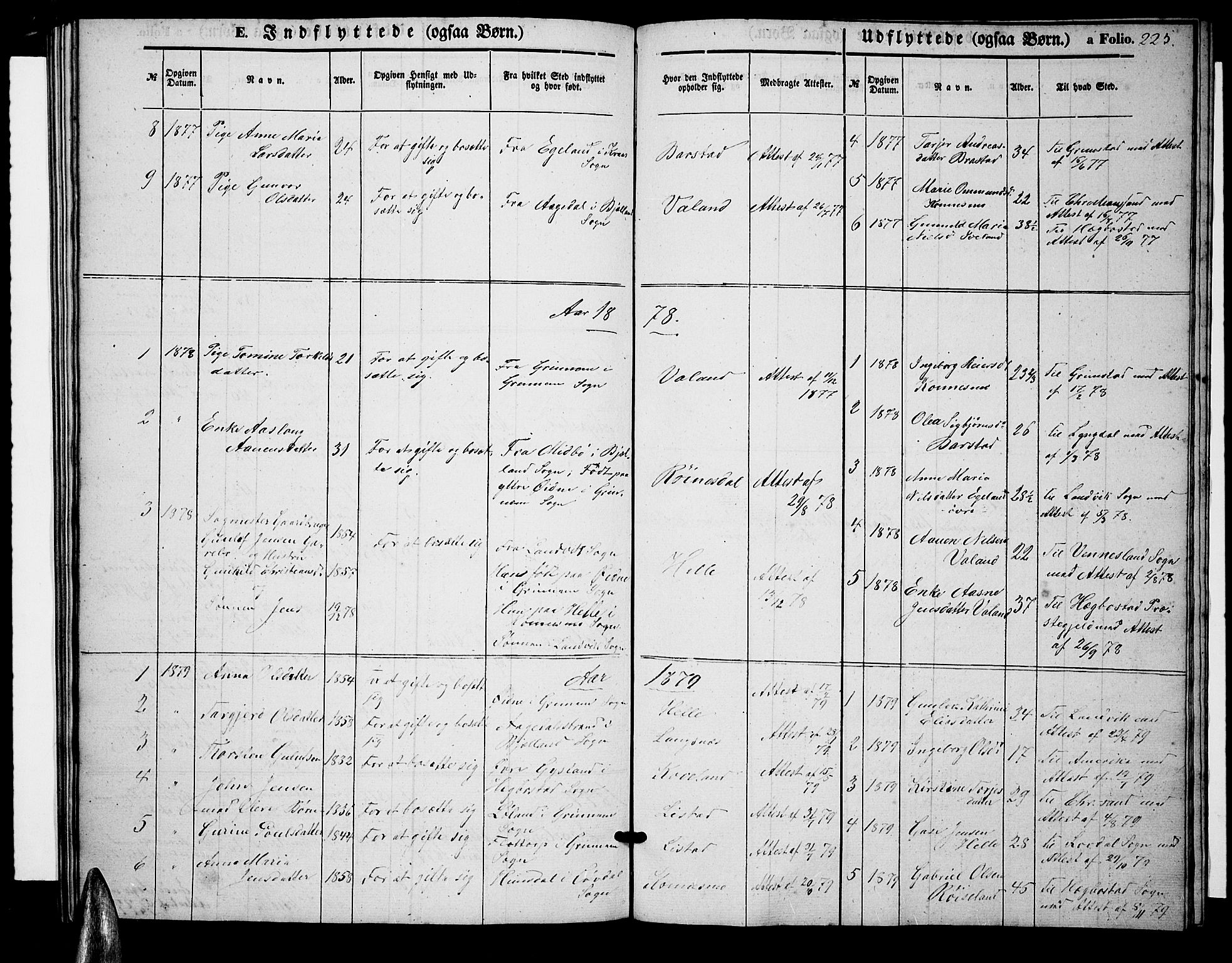 Nord-Audnedal sokneprestkontor, SAK/1111-0032/F/Fb/Fba/L0002: Parish register (copy) no. B 2, 1856-1882, p. 225