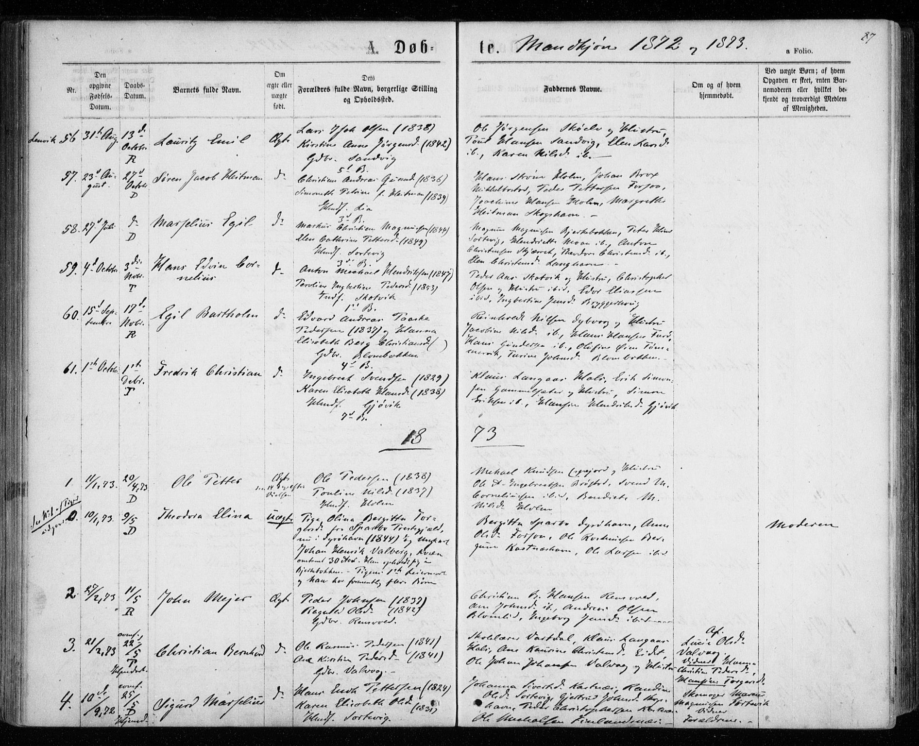 Tranøy sokneprestkontor, AV/SATØ-S-1313/I/Ia/Iaa/L0008kirke: Parish register (official) no. 8, 1867-1877, p. 87