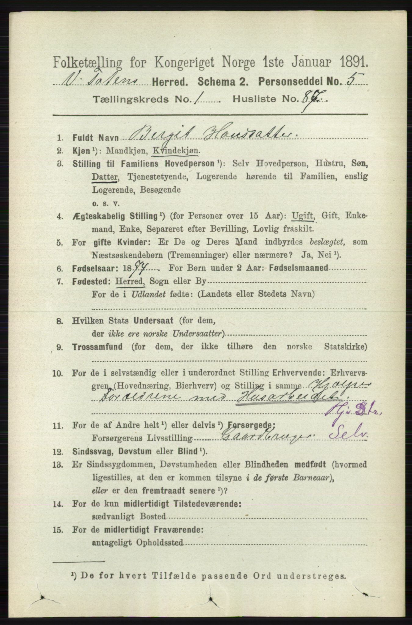 RA, 1891 census for 0529 Vestre Toten, 1891, p. 945