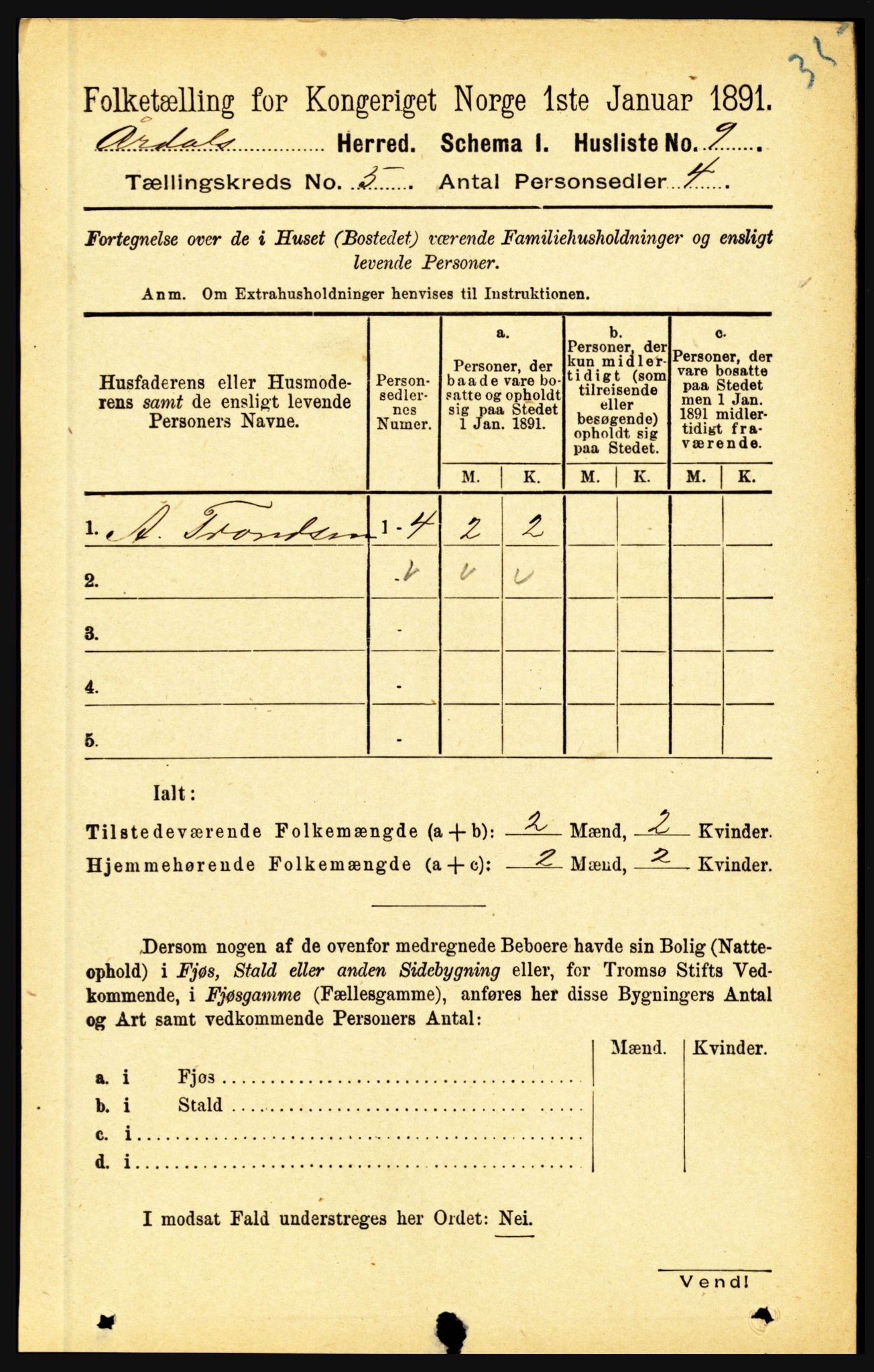 RA, 1891 census for 1424 Årdal, 1891, p. 985