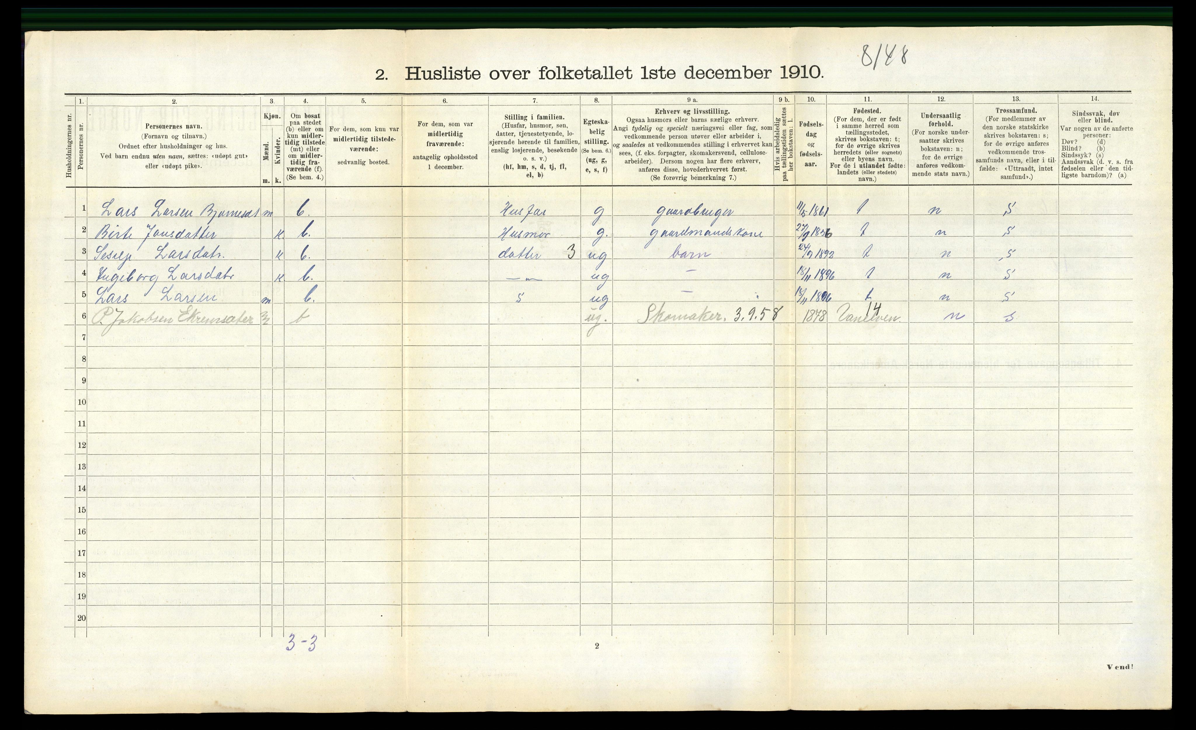 RA, 1910 census for Volda, 1910, p. 1081