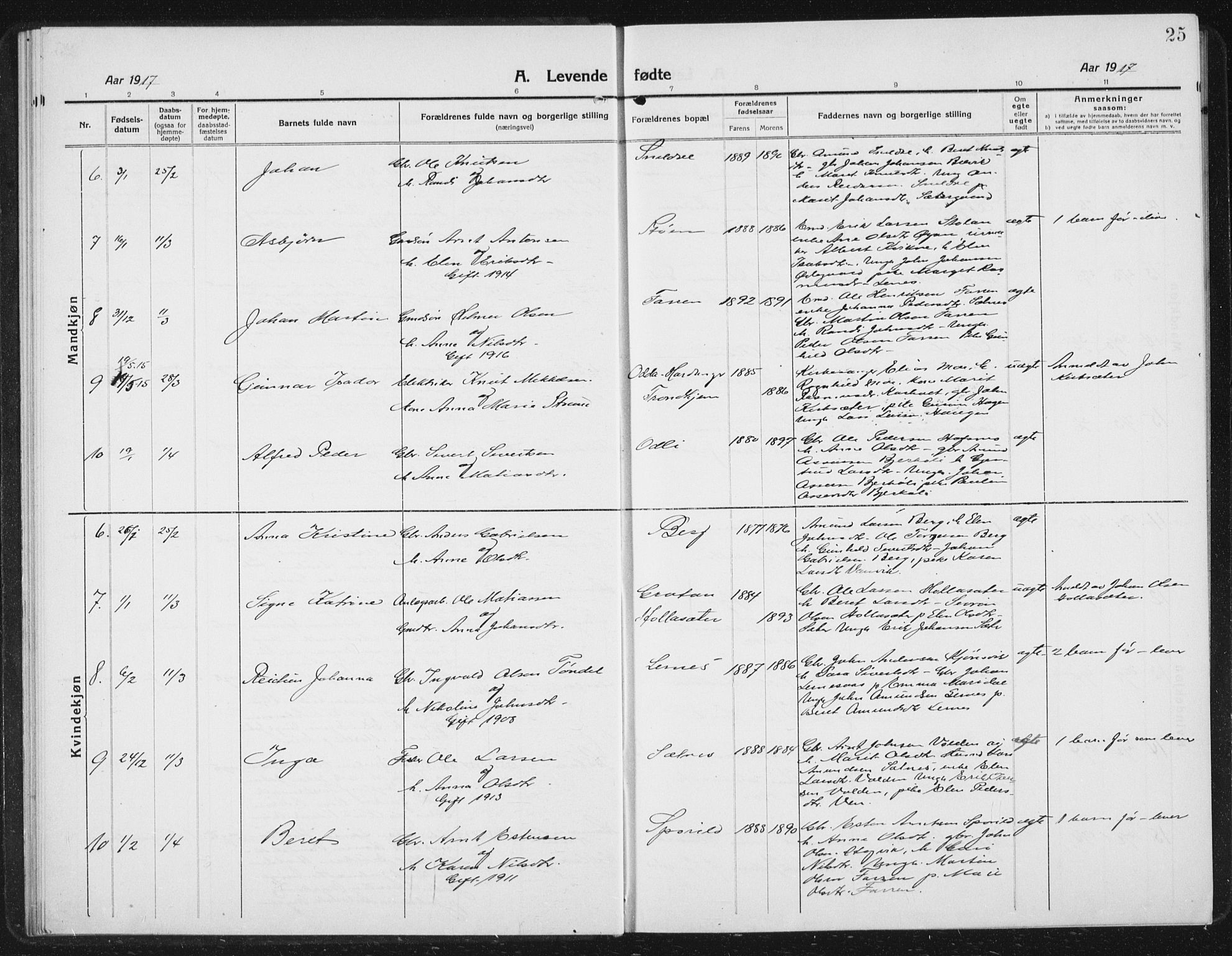 Ministerialprotokoller, klokkerbøker og fødselsregistre - Sør-Trøndelag, SAT/A-1456/630/L0506: Parish register (copy) no. 630C04, 1914-1933, p. 25