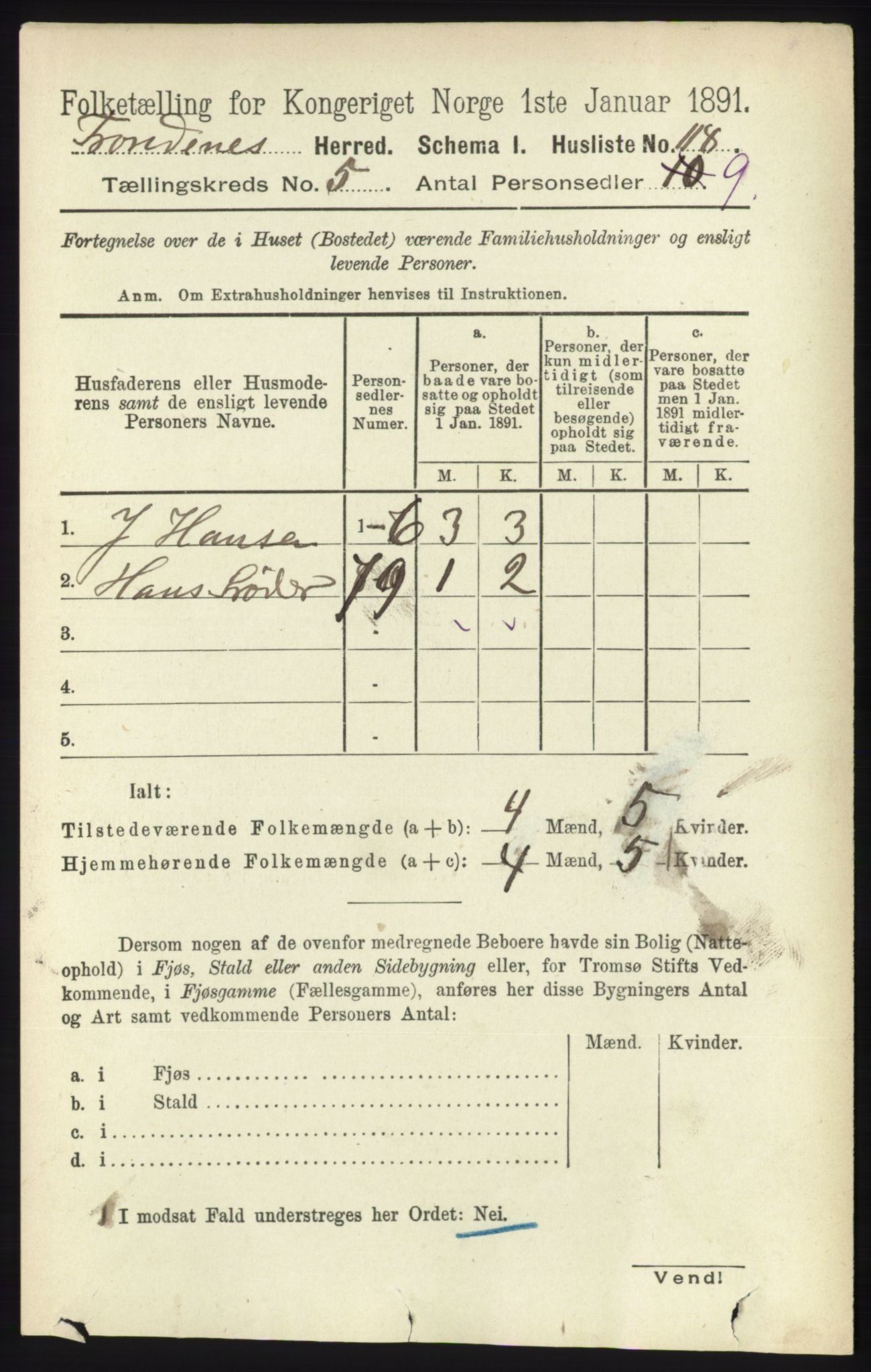 RA, 1891 census for 1914 Trondenes, 1891, p. 2813