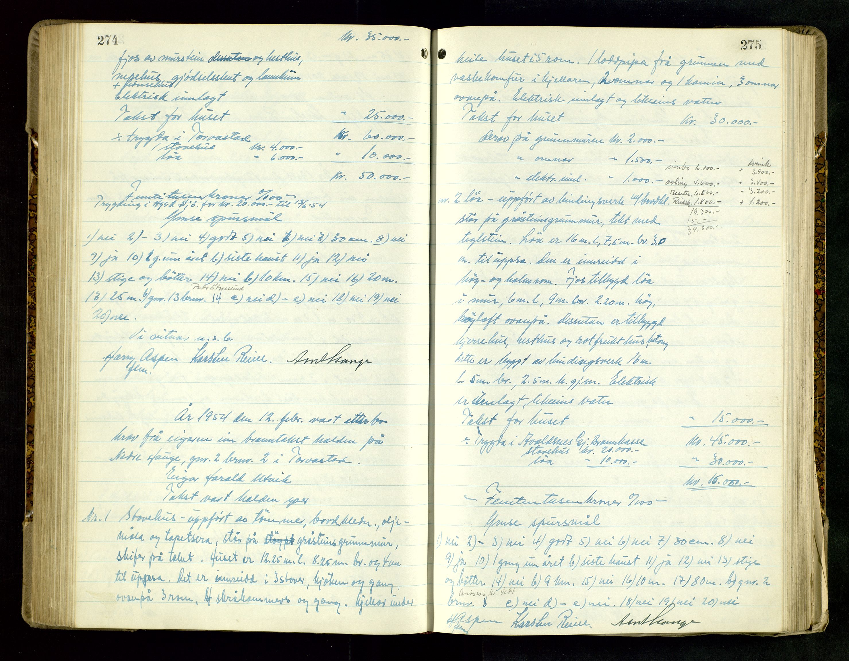 Norges Brannkasse Haugesund, AV/SAST-A-102142/0004/O/L0007: Branntakstprotokoll, 1951-1956, p. 274-275