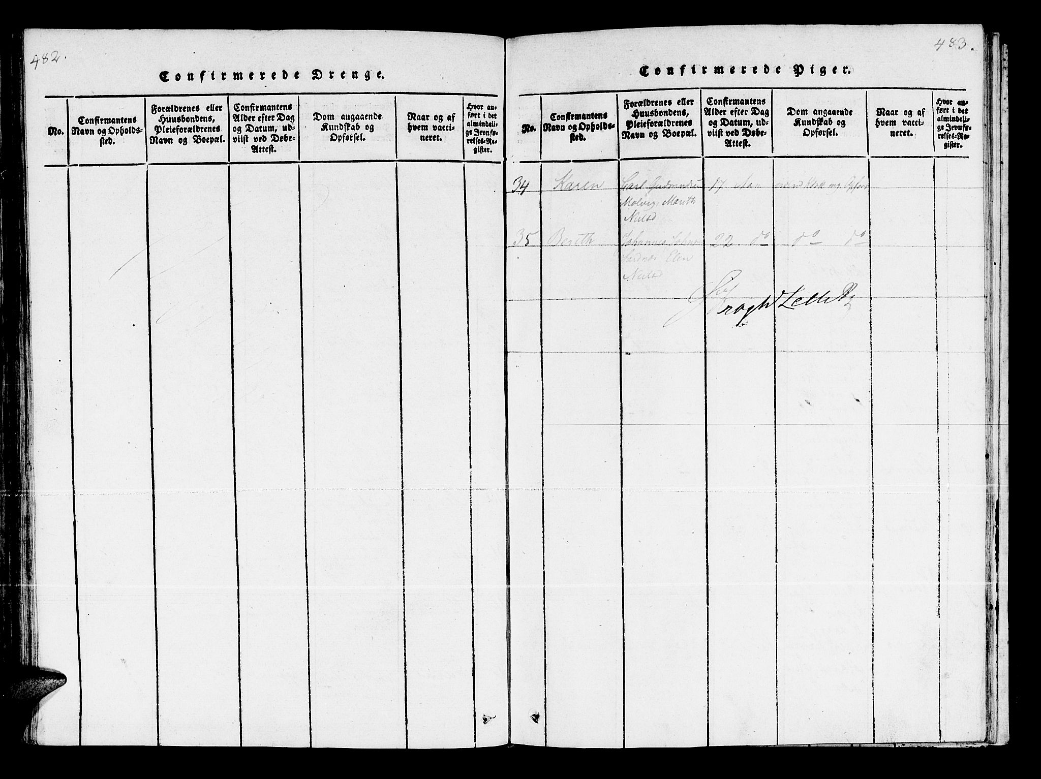 Kistrand/Porsanger sokneprestembete, AV/SATØ-S-1351/H/Ha/L0003.kirke: Parish register (official) no. 3, 1825-1842, p. 482-483