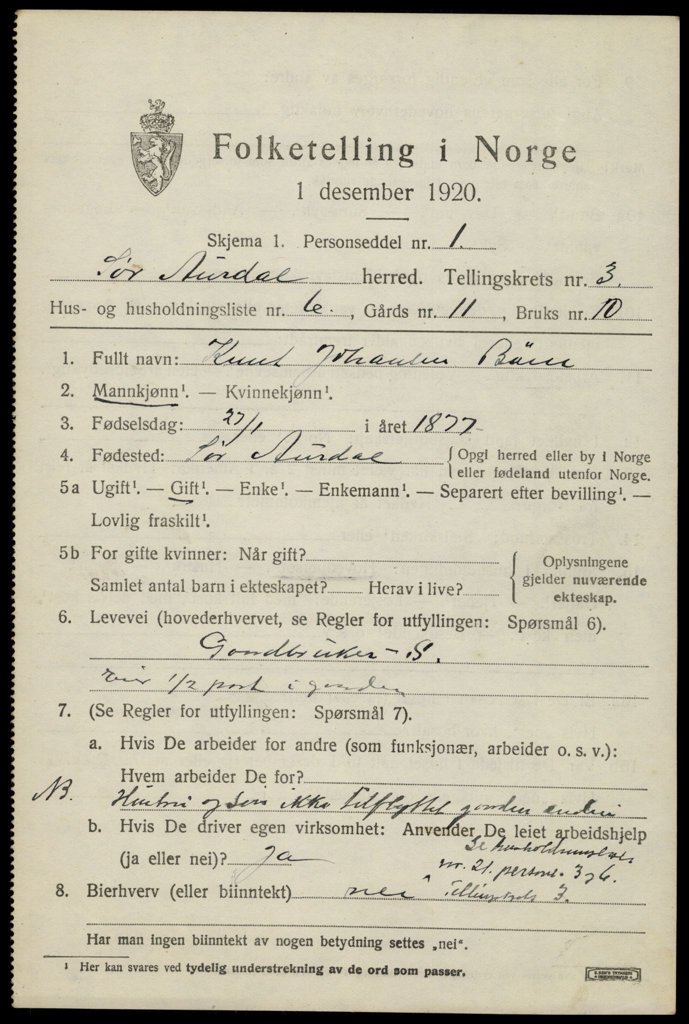 SAH, 1920 census for Sør-Aurdal, 1920, p. 2009