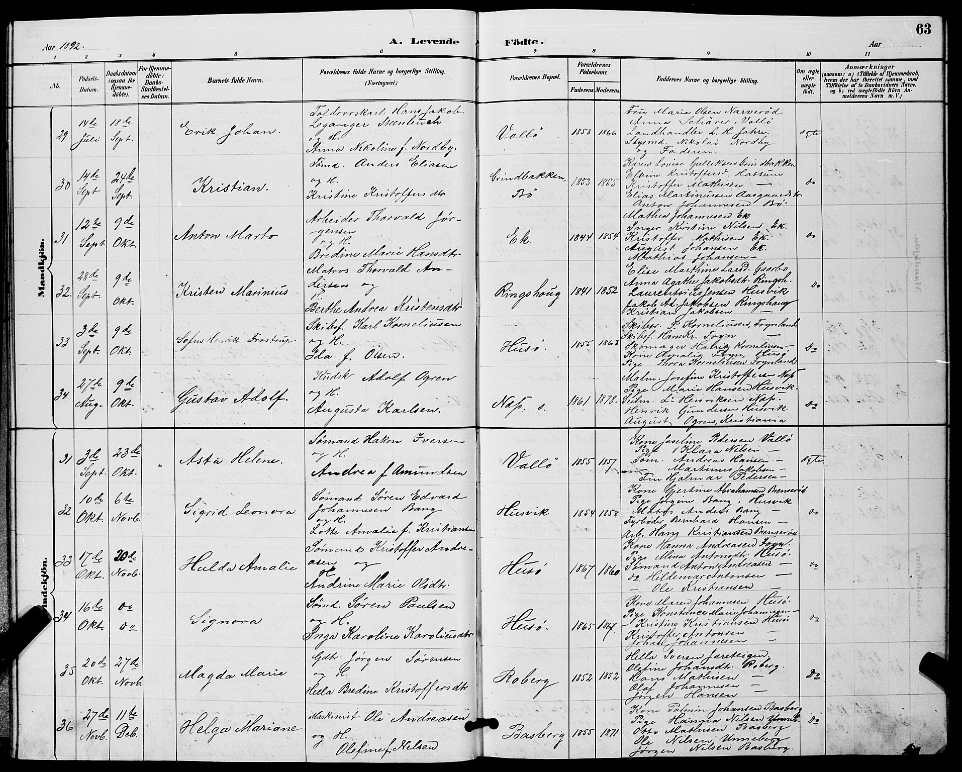 Sem kirkebøker, SAKO/A-5/G/Gb/L0002: Parish register (copy) no. II 2, 1886-1899, p. 63