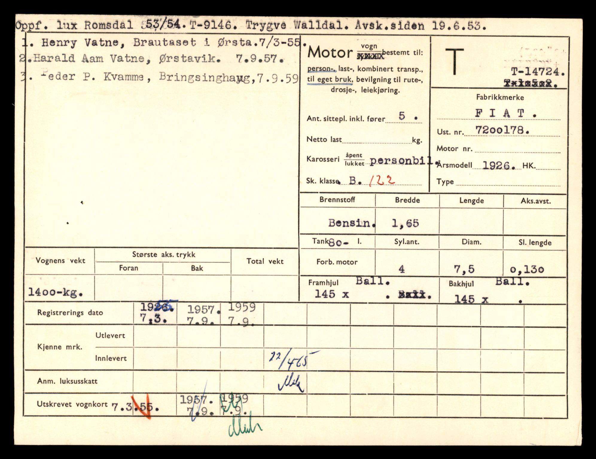 Møre og Romsdal vegkontor - Ålesund trafikkstasjon, AV/SAT-A-4099/F/Fe/L0048: Registreringskort for kjøretøy T 14721 - T 14863, 1927-1998, p. 41