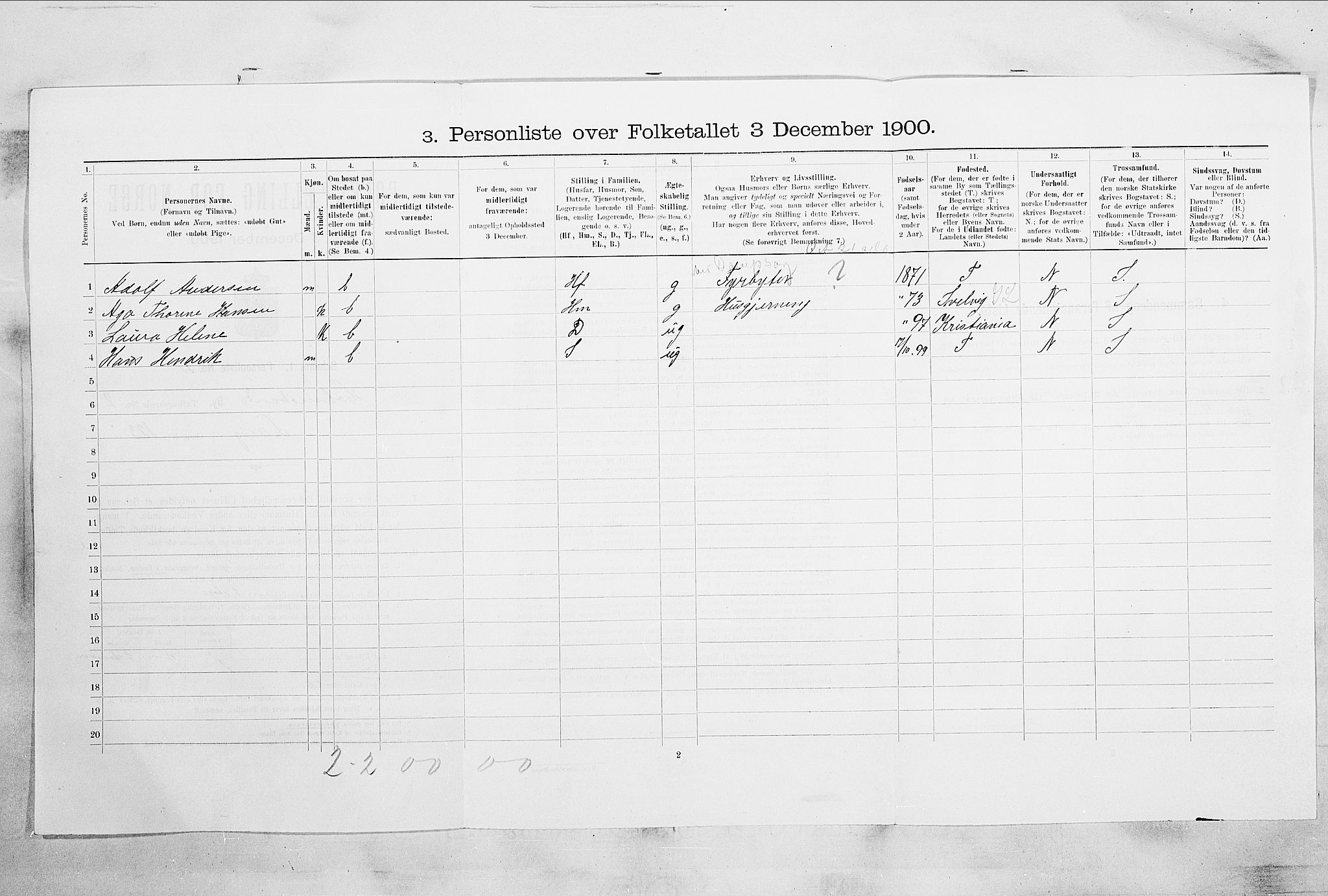 RA, 1900 census for Holmestrand, 1900, p. 550