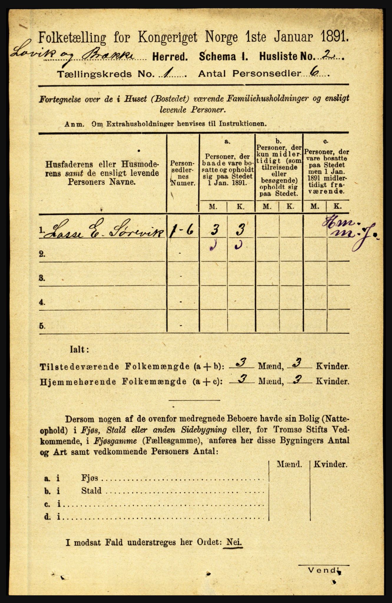 RA, 1891 census for 1415 Lavik og Brekke, 1891, p. 33